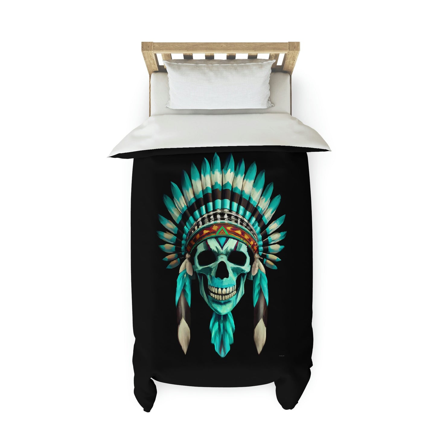 skull, native american headdress, duvet cover, bedding, twin XL, queen, king size, bedroom decor, gothic, turquoise, modern home decor