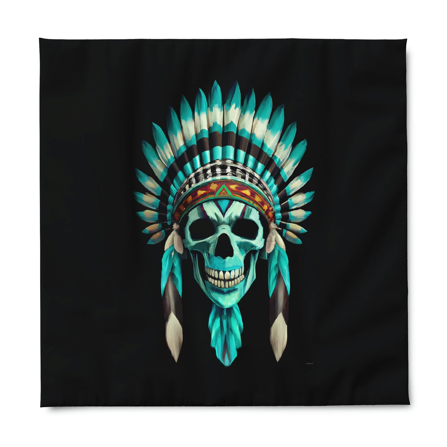 skull, native american headdress, duvet cover, bedding, twin XL, queen, king size, bedroom decor, gothic, turquoise, modern home decor