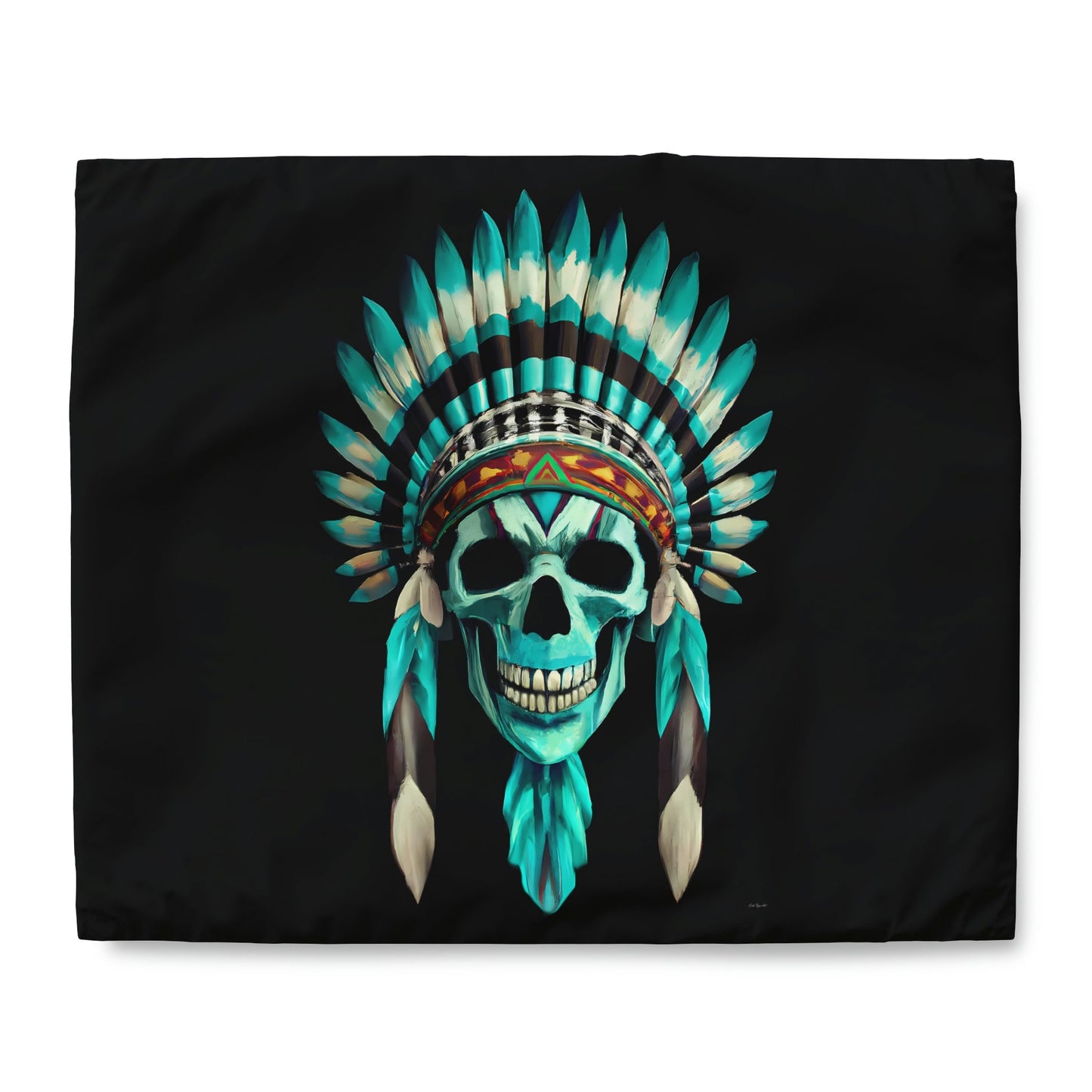 skull, native american headdress, duvet cover, bedding, twin XL, queen, king size, bedroom decor, gothic, turquoise, modern home decor