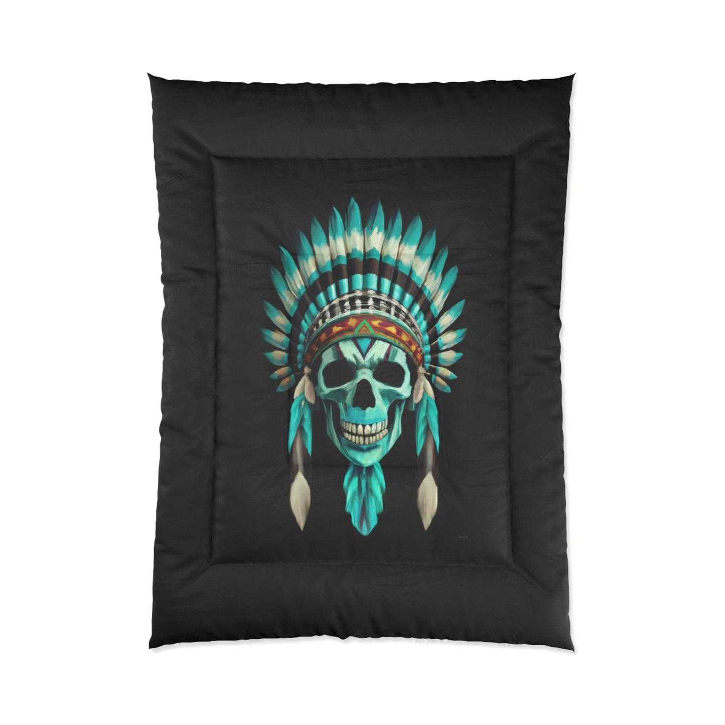 skull, native american headdress, comforter, bedroom decor, bedding, twin XL, queen, king size, modern home decor, gothic, modern bedroom