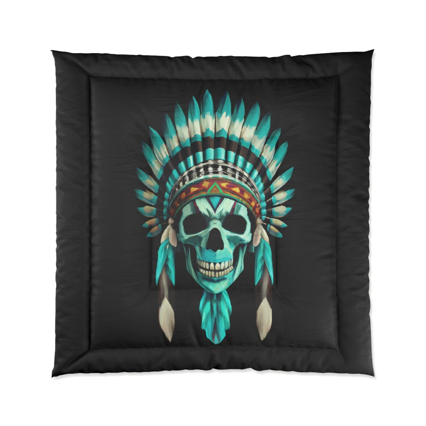 skull, native american headdress, comforter, bedroom decor, bedding, twin XL, queen, king size, modern home decor, gothic, modern bedroom