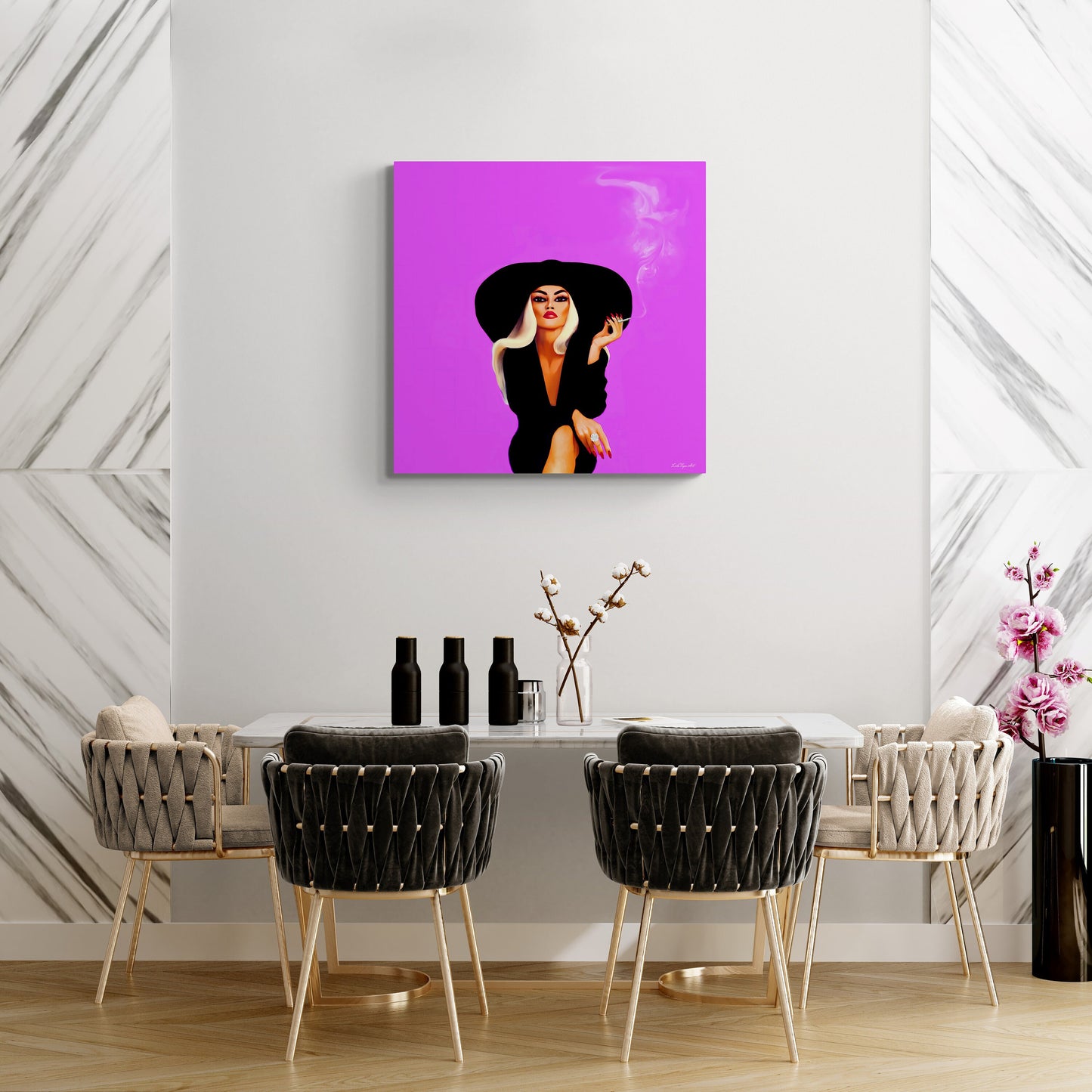 woman in hat, glamorous, cigarette, wall art, wall art canvas, wall art dcor, wall art prints, woman dcor, feminine wall art, smoking