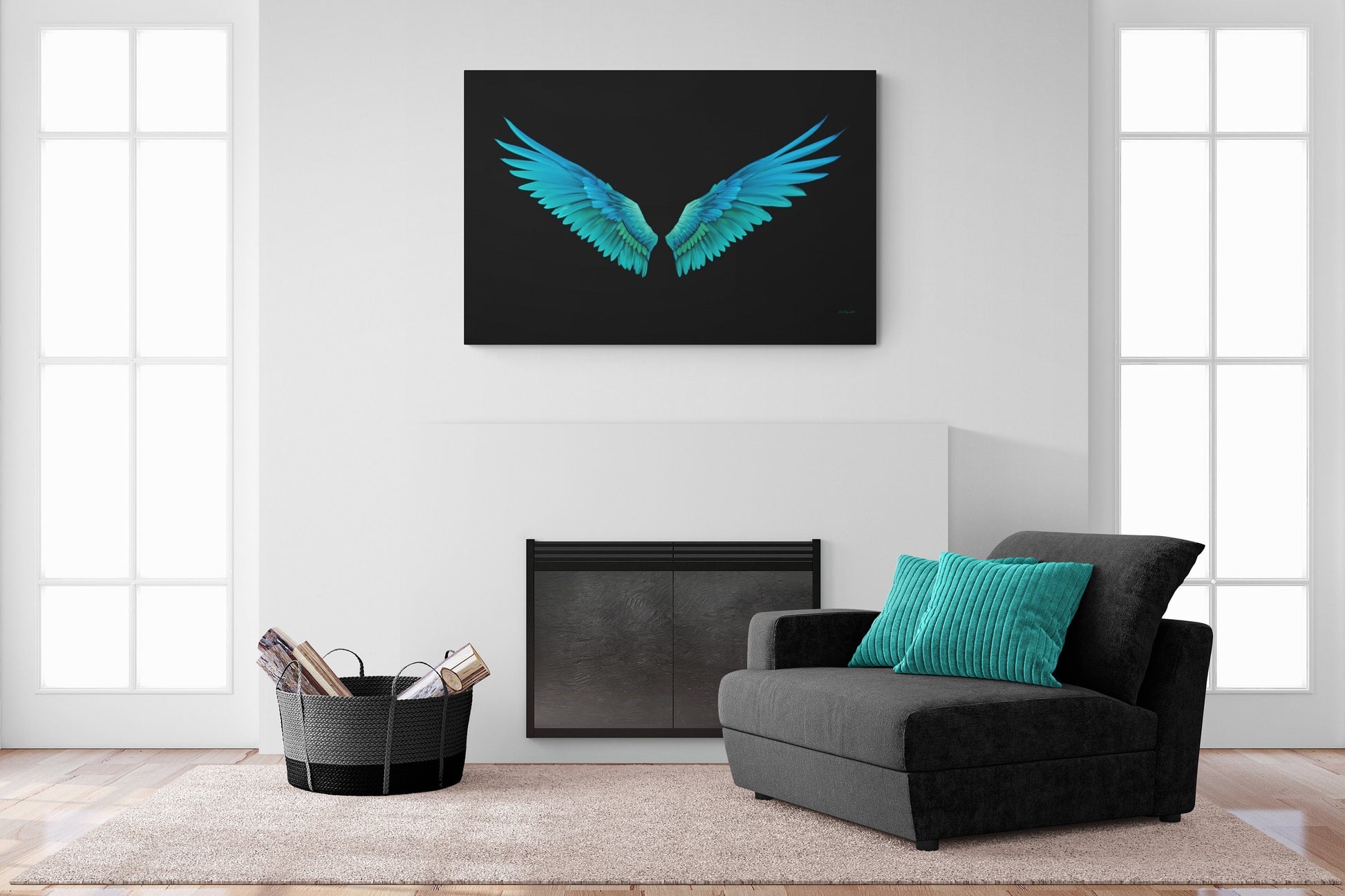 angel wings, turquoise, spiritual, wall art, wall art canvas, wall art dcor, religious, wall art dcor, angel wings art, wings, feathers - LOLA VEGAS ART