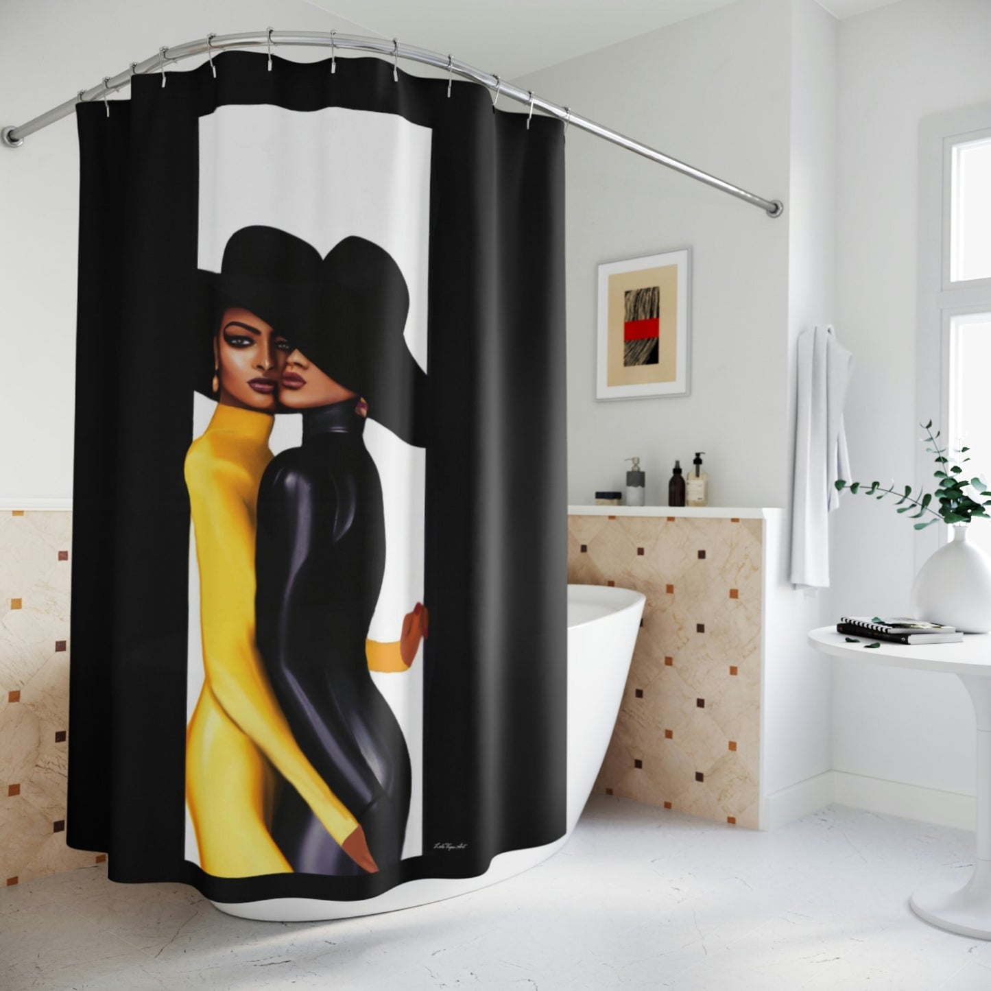 black woman, shower curtain, home accessories, bathroom decor, bathroom, home decor, housewarming gift, shower room decor