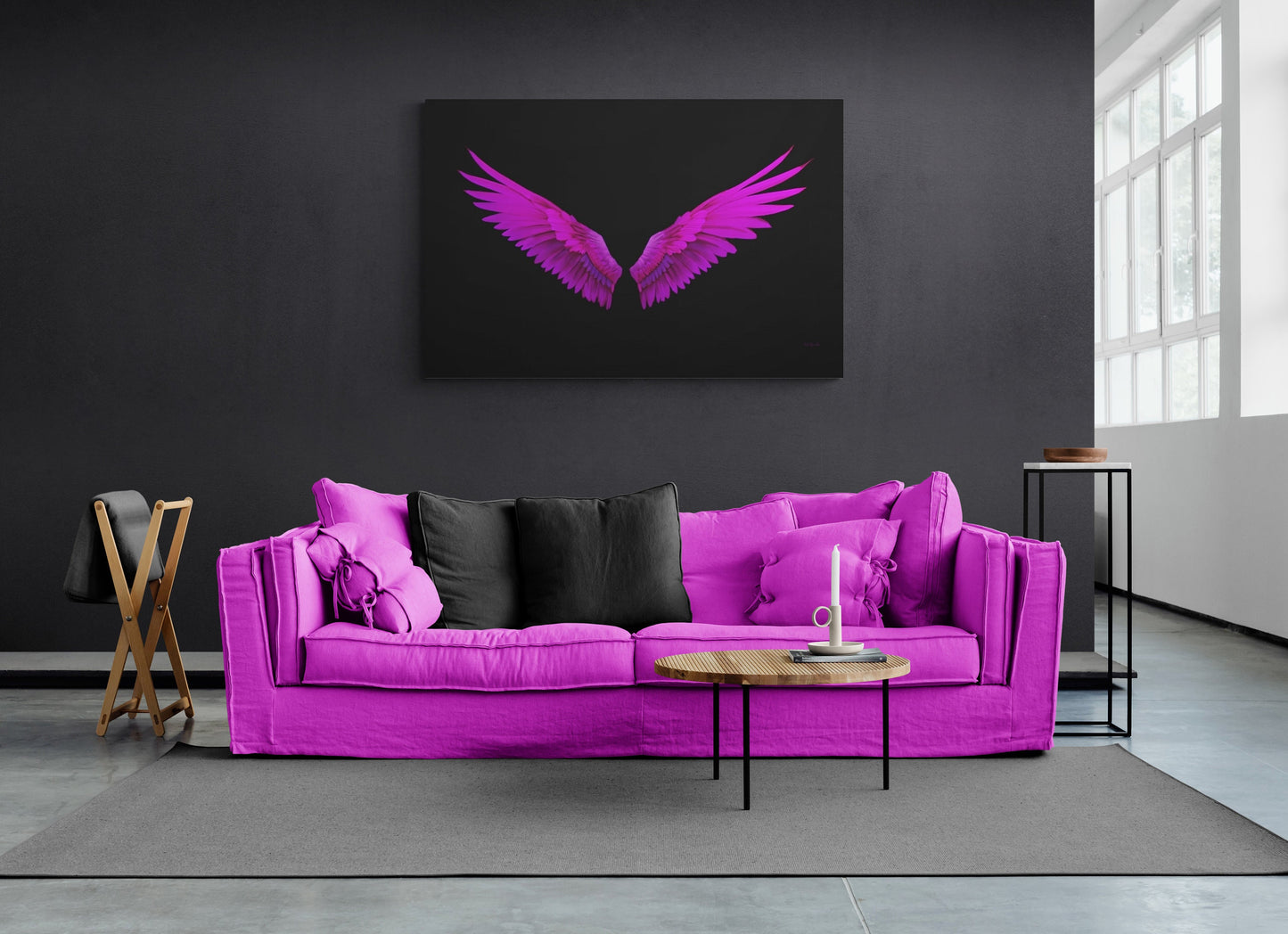 fuchsia angel wings, spiritual, wall art, wall art canvas, wall art dcor, room wall dcor, unique art, magenta wall art, religious art