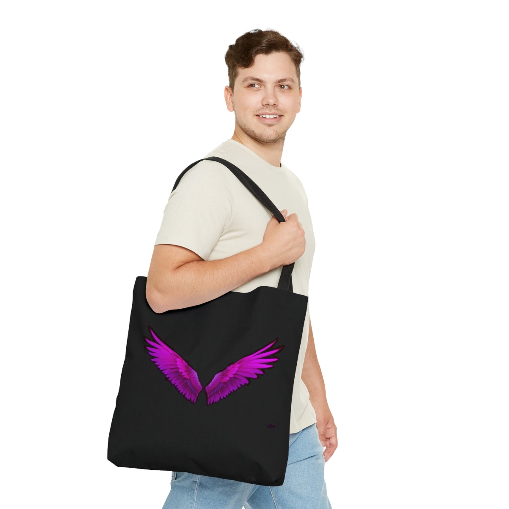 fuchsia angels wings, spiritual, bag, canvas bag, tote bag, gifts for women, canvas shopper, reusable bag, shopping bag, tote bag for women - LOLA VEGAS ART