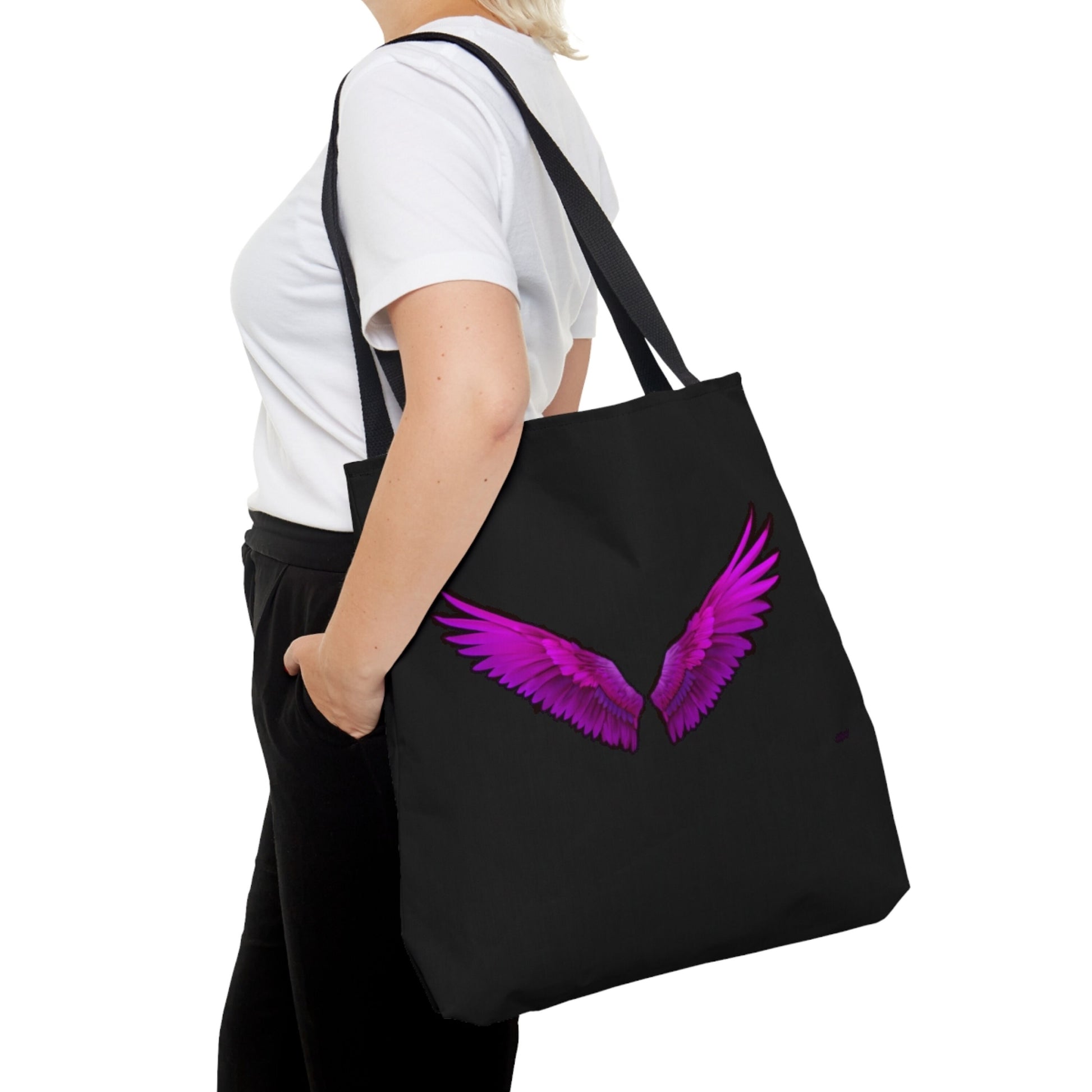 fuchsia angels wings, spiritual, bag, canvas bag, tote bag, gifts for women, canvas shopper, reusable bag, shopping bag, tote bag for women - LOLA VEGAS ART