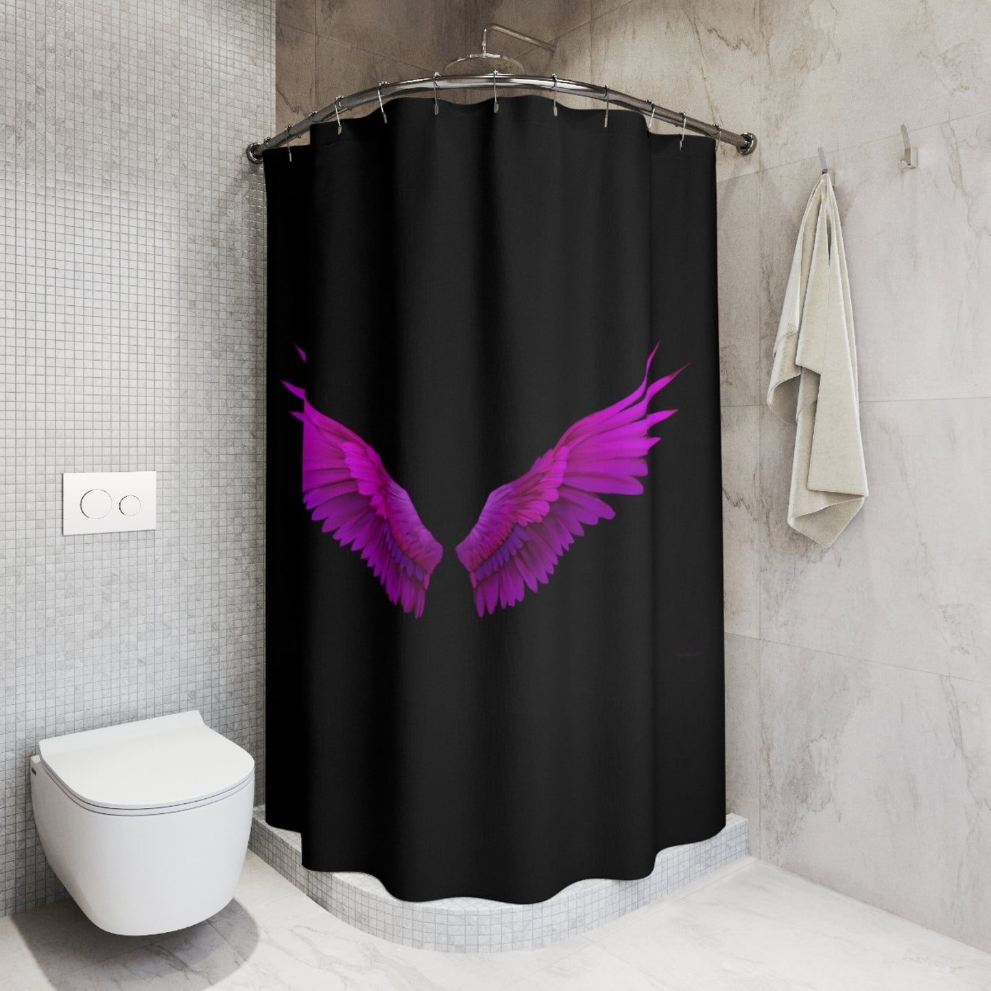 fuchsia angel wings, spiritual, shower curtain, home accessories, bathroom dcor, bathroom, home dcor, housewarming gift, shower room dec