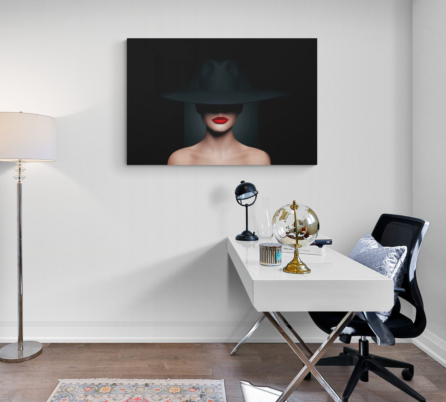 woman in hat, sexy, wall art, wall art canvas, wall art dcor, red lipstick, wall art woman, seductive, mysterious, fashion wall art