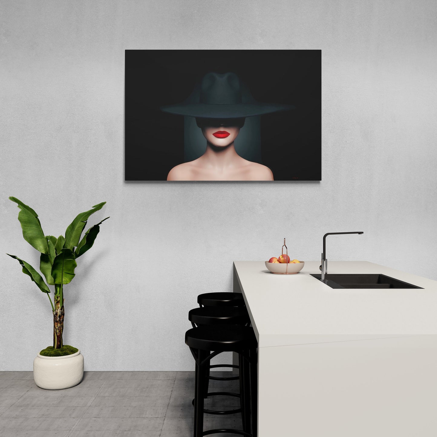 woman in hat, sexy, wall art, wall art canvas, wall art dcor, red lipstick, wall art woman, seductive, mysterious, fashion wall art