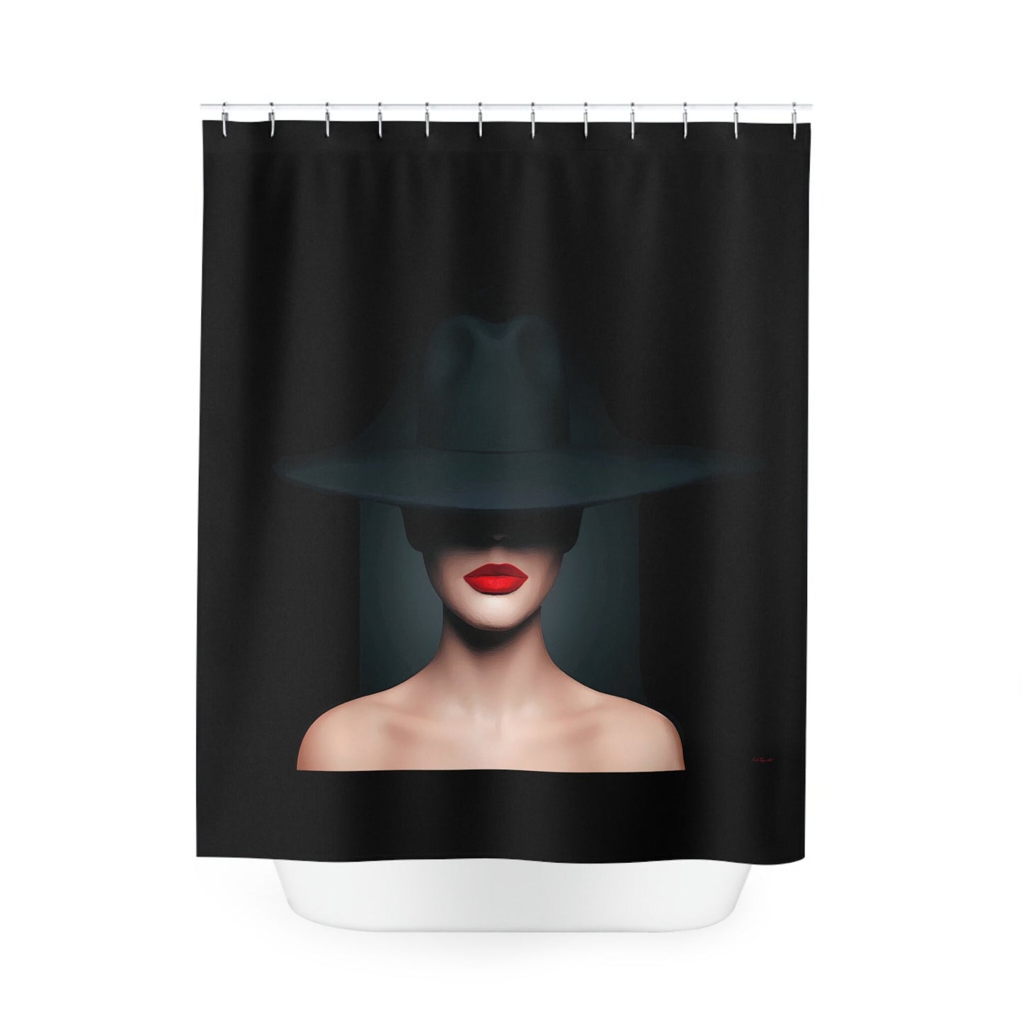 woman in hat, sexy, shower curtain, home accessories, bathroom dcor, bathroom, home dcor, housewarming gift, shower room decor, mysterio