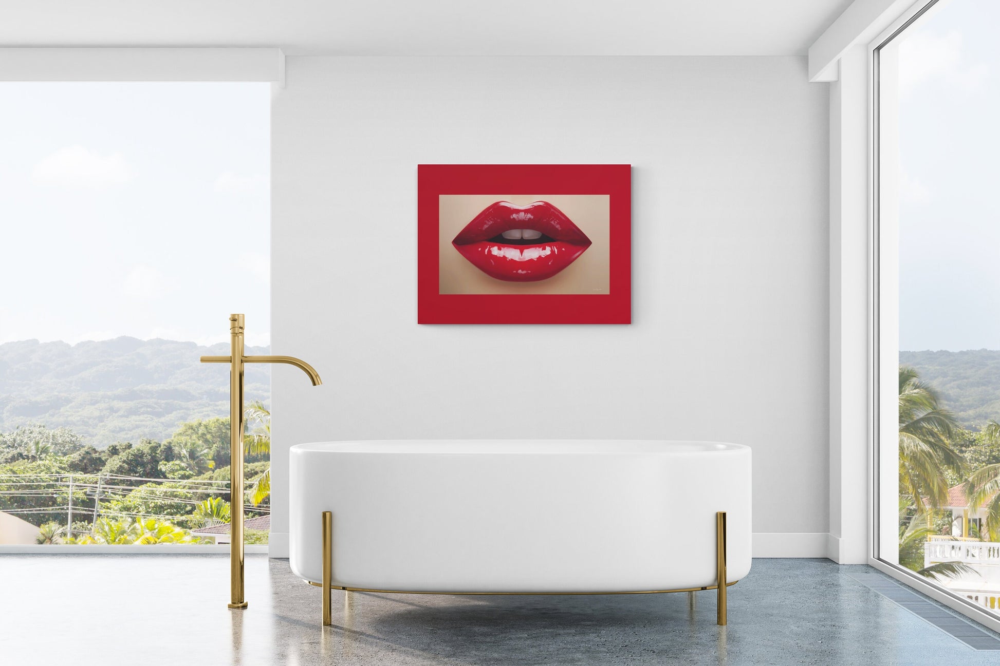 sexy red lips, mouth, wall art, wall art canvas, wall art dcor, room wall dcor, unique art, feminine wall art, beauty wall art, red art - LOLA VEGAS ART