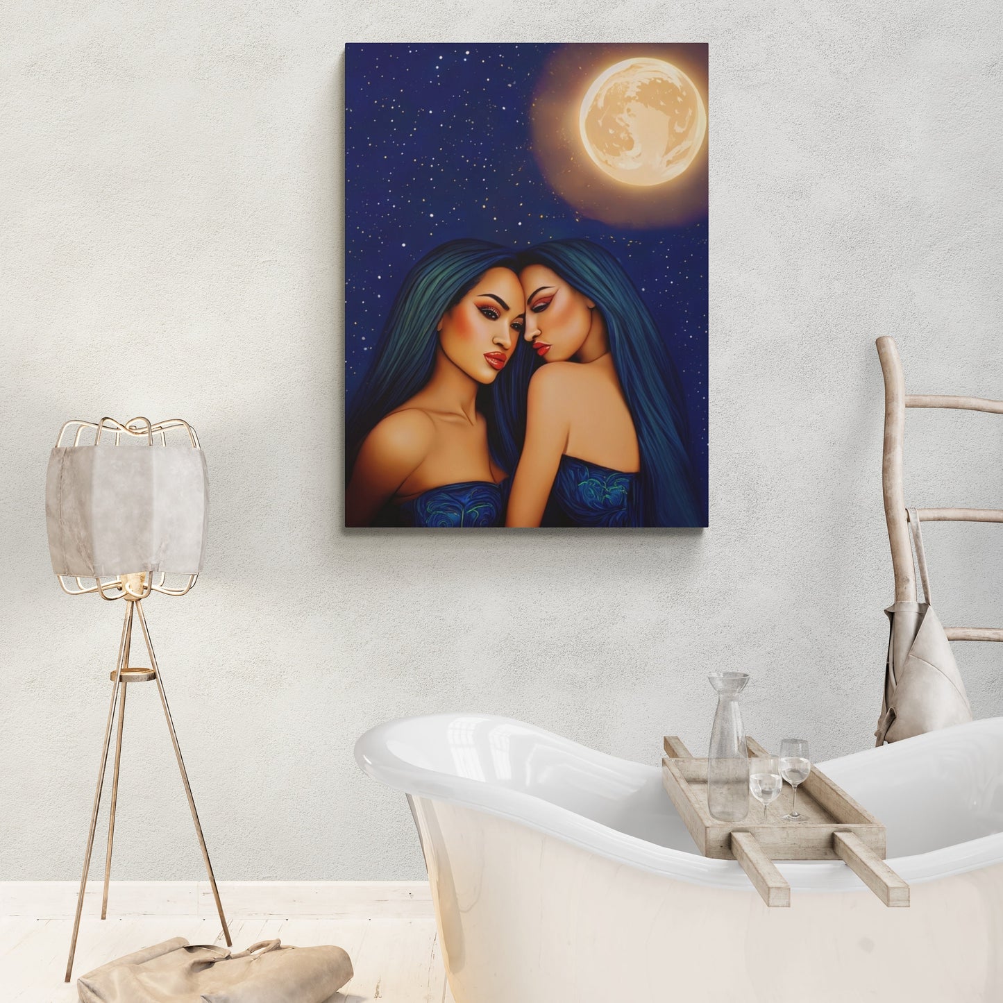 hawaiian women, moonlight, wall art, wall art canvas, wall art decor, room wall decor,  woman print