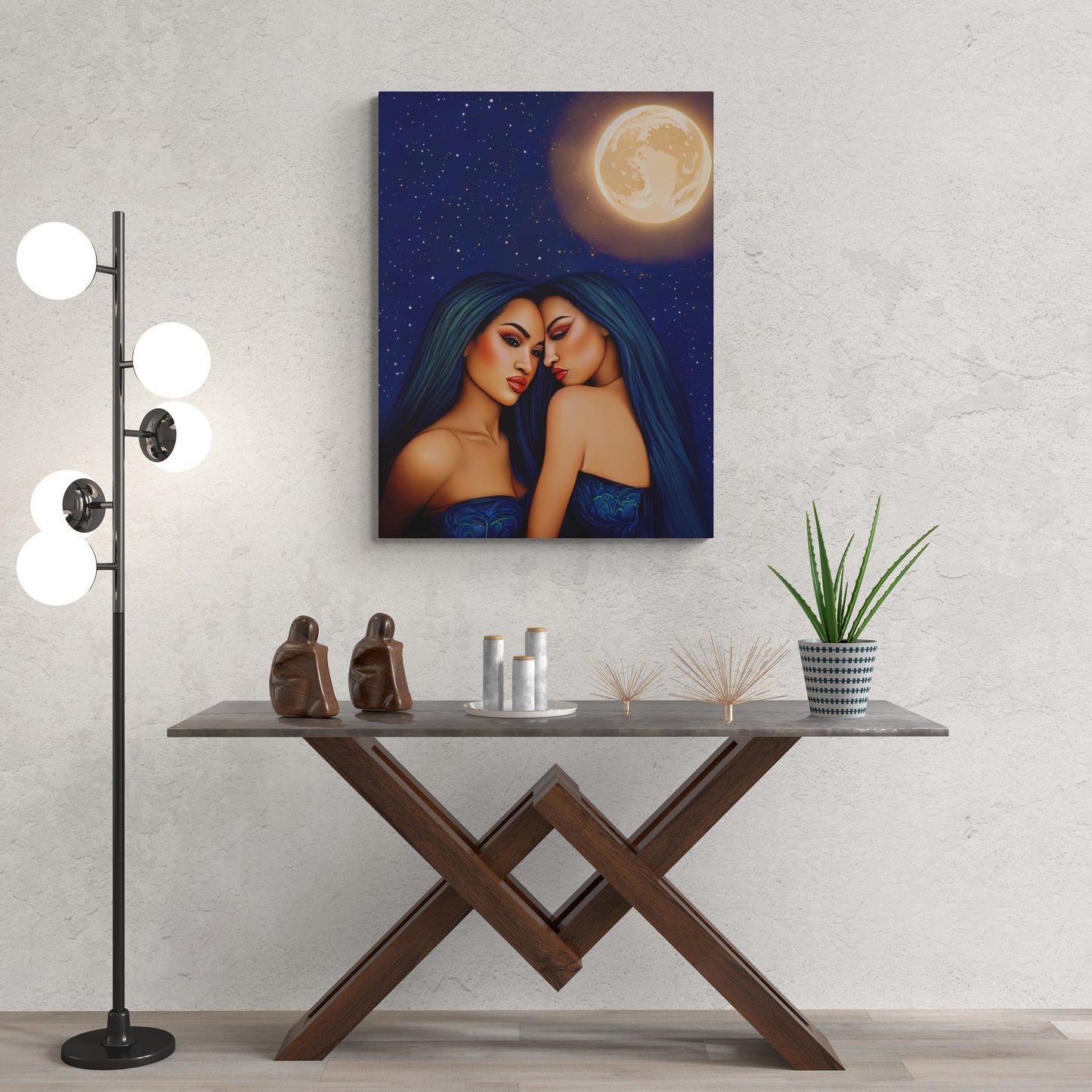 hawaiian women, moonlight, wall art, wall art canvas, wall art decor, room wall decor,  woman print