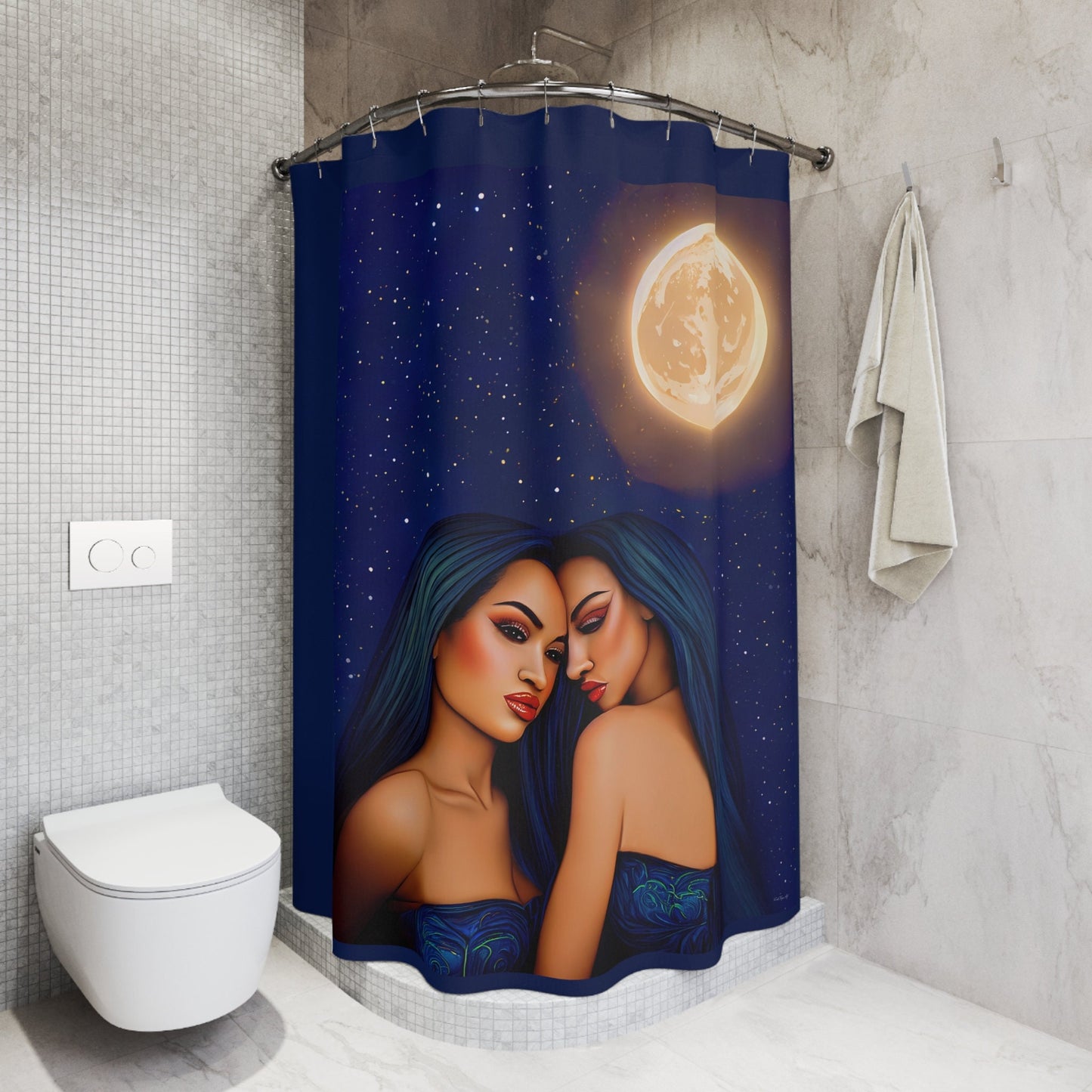 hawaiian woman, shower curtain, home accessories, bathroom decor, bathroom, home decor, housewarming gift, shower room decor