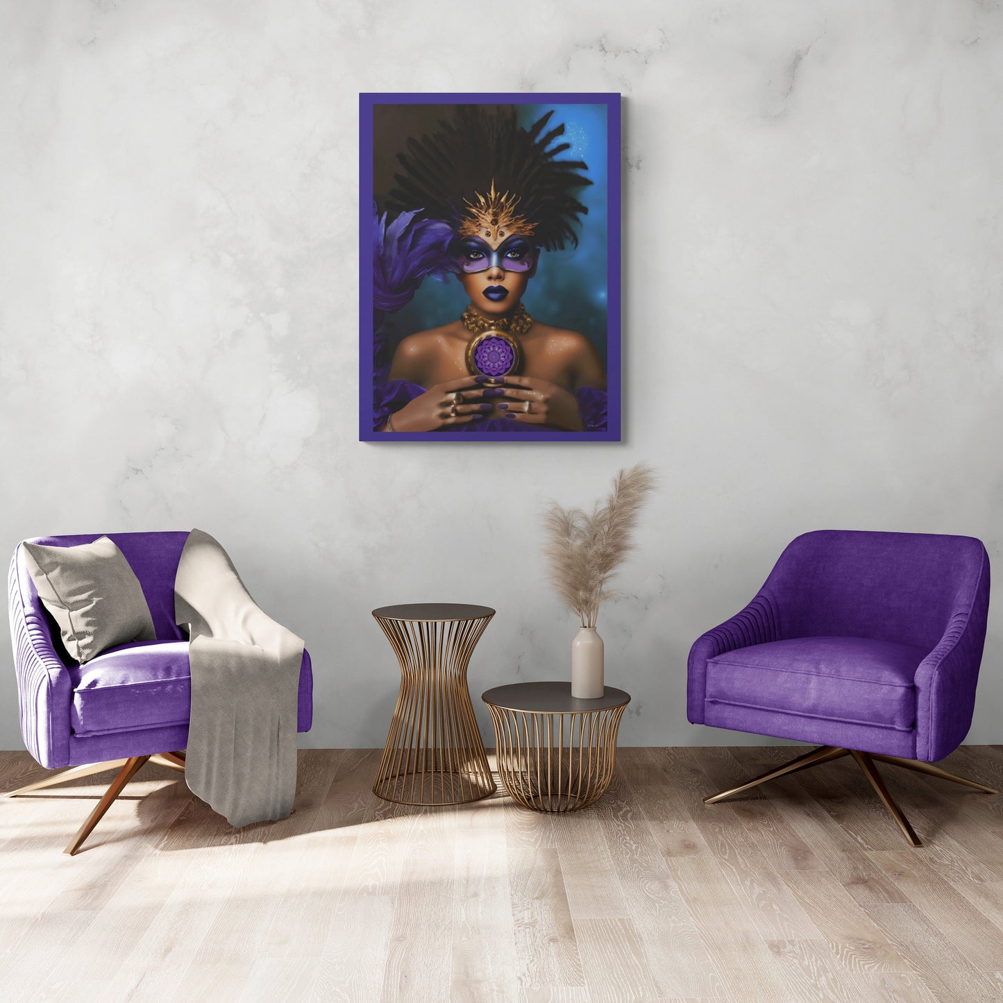 black woman, goddess, wall art, wall art canvas, wall art dcor, fantasy art, wall art woman, mardi gras, purple, black girl magic, urban