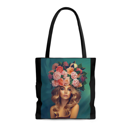 pretty woman, flowers in hair, bag, canvas bag, tote bag, gifts for women, canvas shopper, reusable bag, shopping bag, tote bag for women