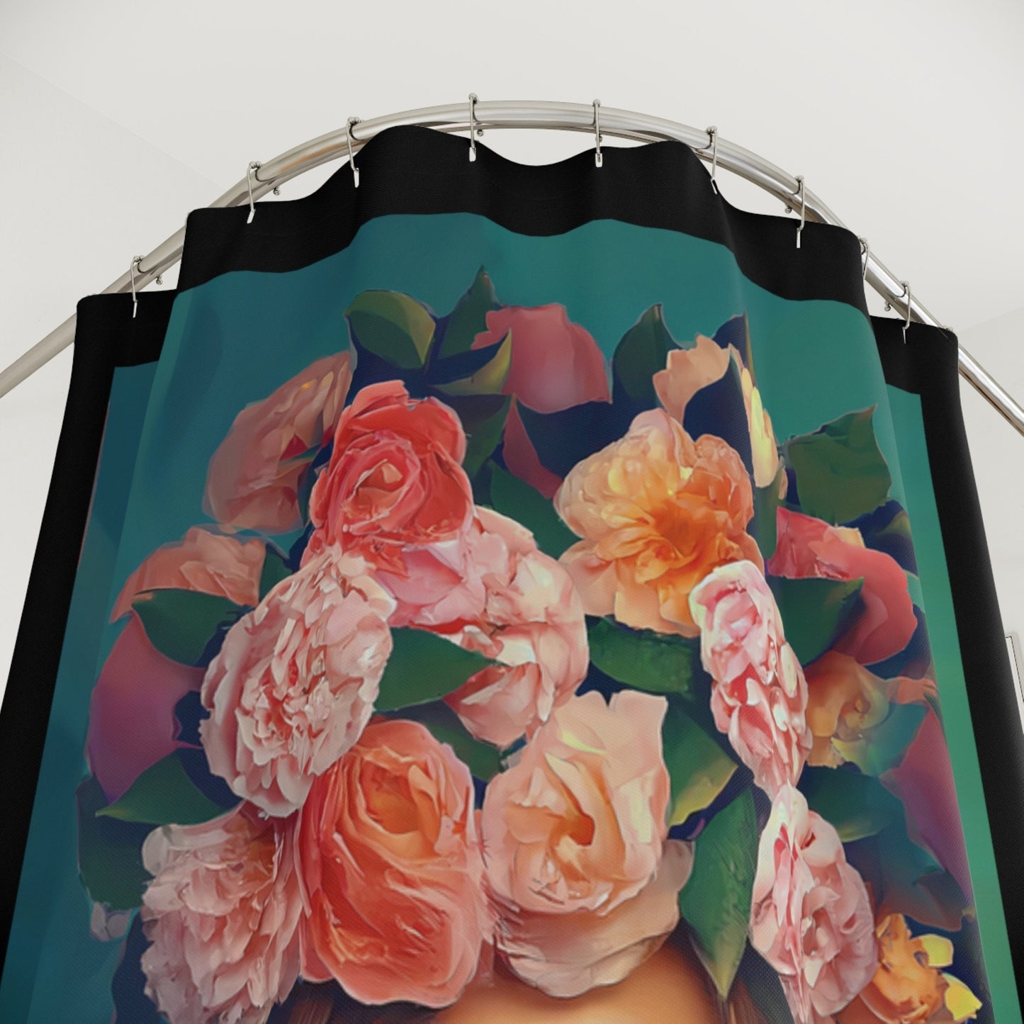 woman with flowers in hair, shower curtain, home accessories, bathroom dcor, bathroom, home dcor, housewarming gift, shower room decor