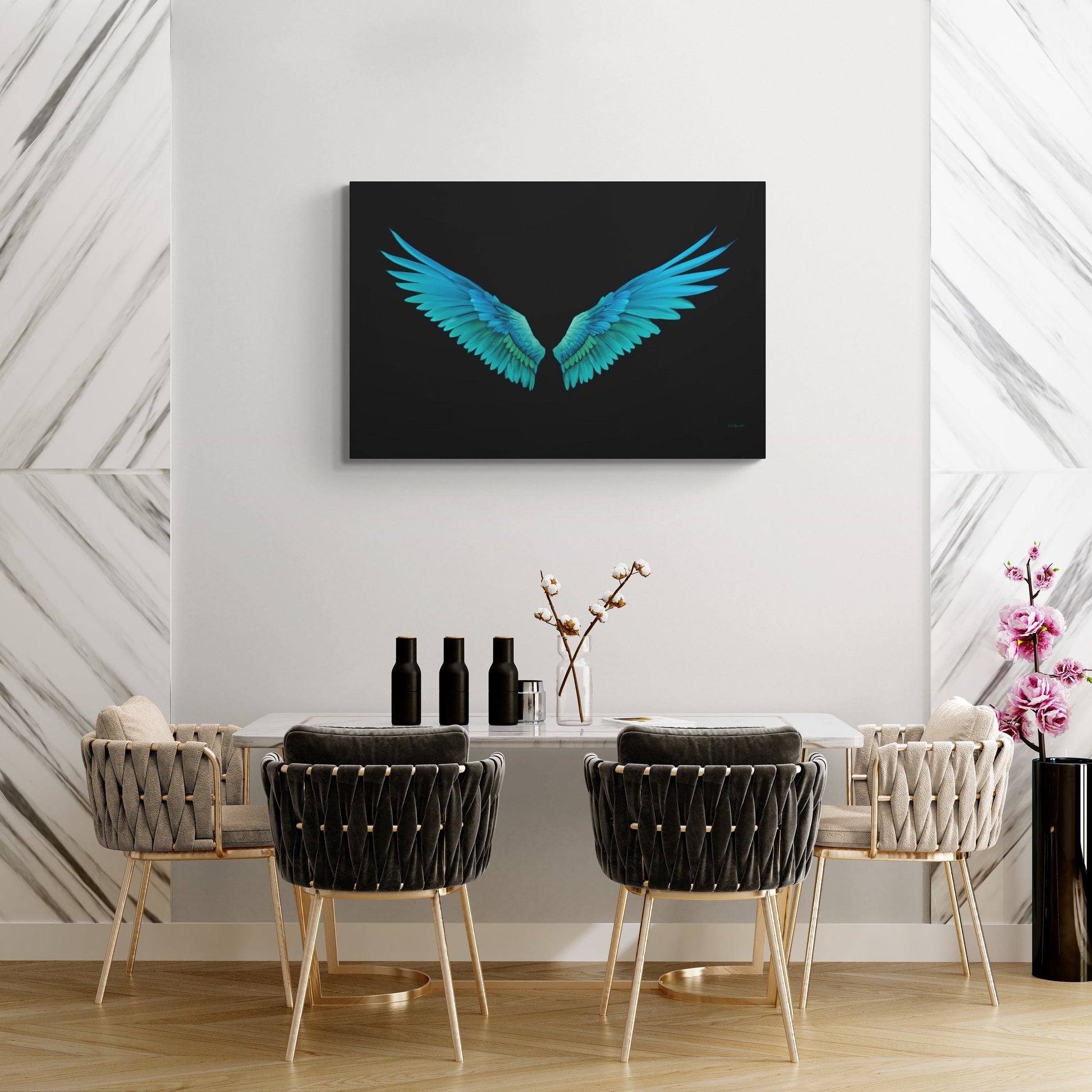 angel wings, turquoise, spiritual, wall art, wall art canvas, wall art dcor, religious, wall art dcor, angel wings art, wings, feathers - LOLA VEGAS ART