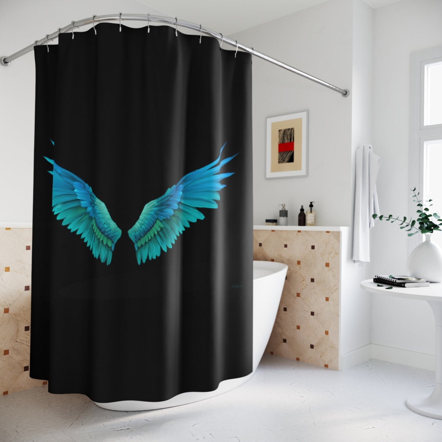 angel wings, turquoise, shower curtain, home accessories, bathroom dcor, bathroom, home dcor, housewarming gift, shower room decor