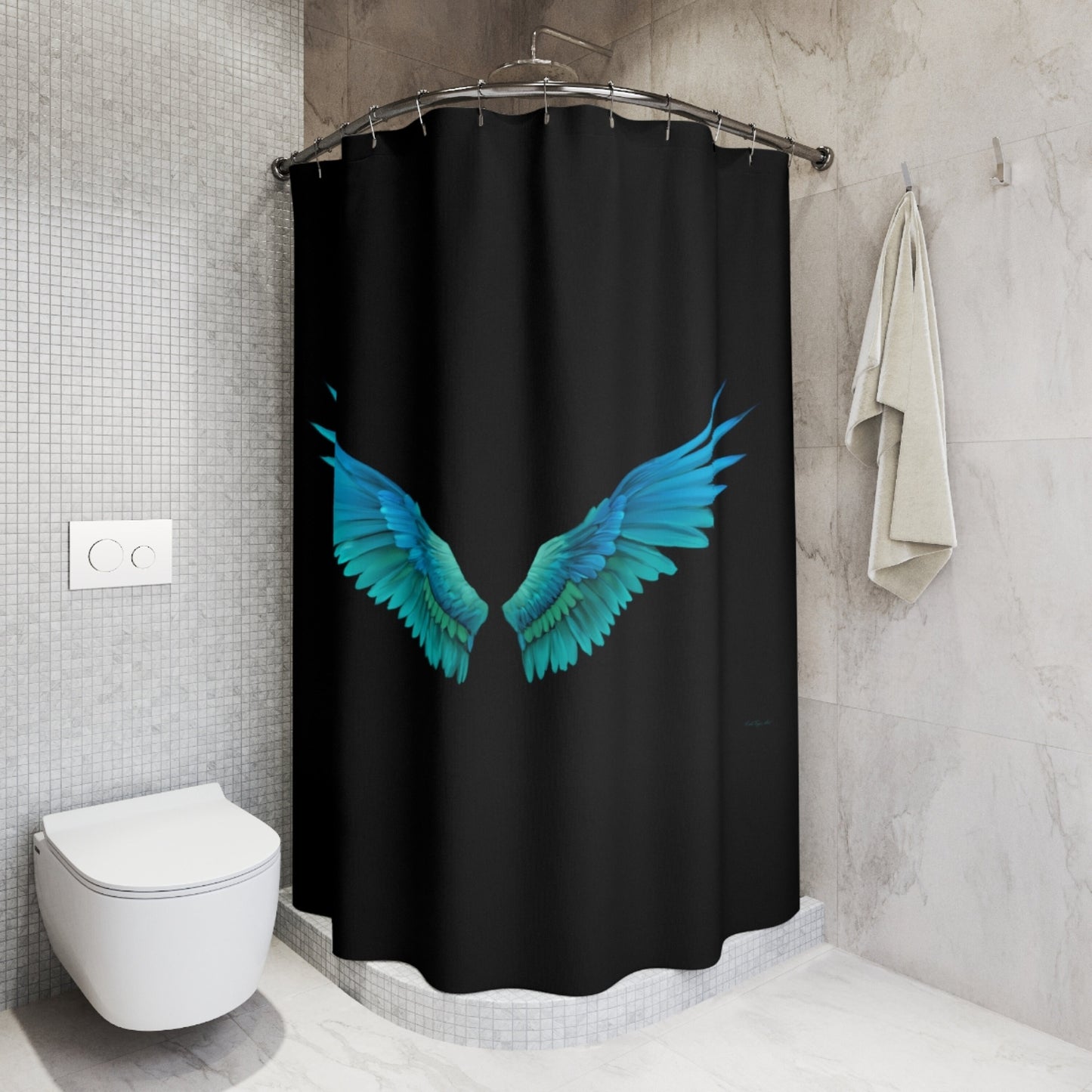 angel wings, turquoise, shower curtain, home accessories, bathroom dcor, bathroom, home dcor, housewarming gift, shower room decor