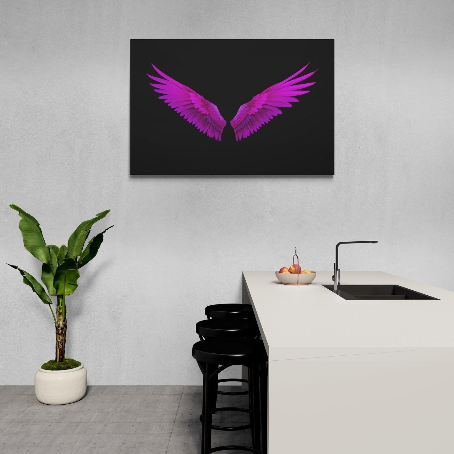 fuchsia angel wings, spiritual, wall art, wall art canvas, wall art dcor, room wall dcor, unique art, magenta wall art, religious art