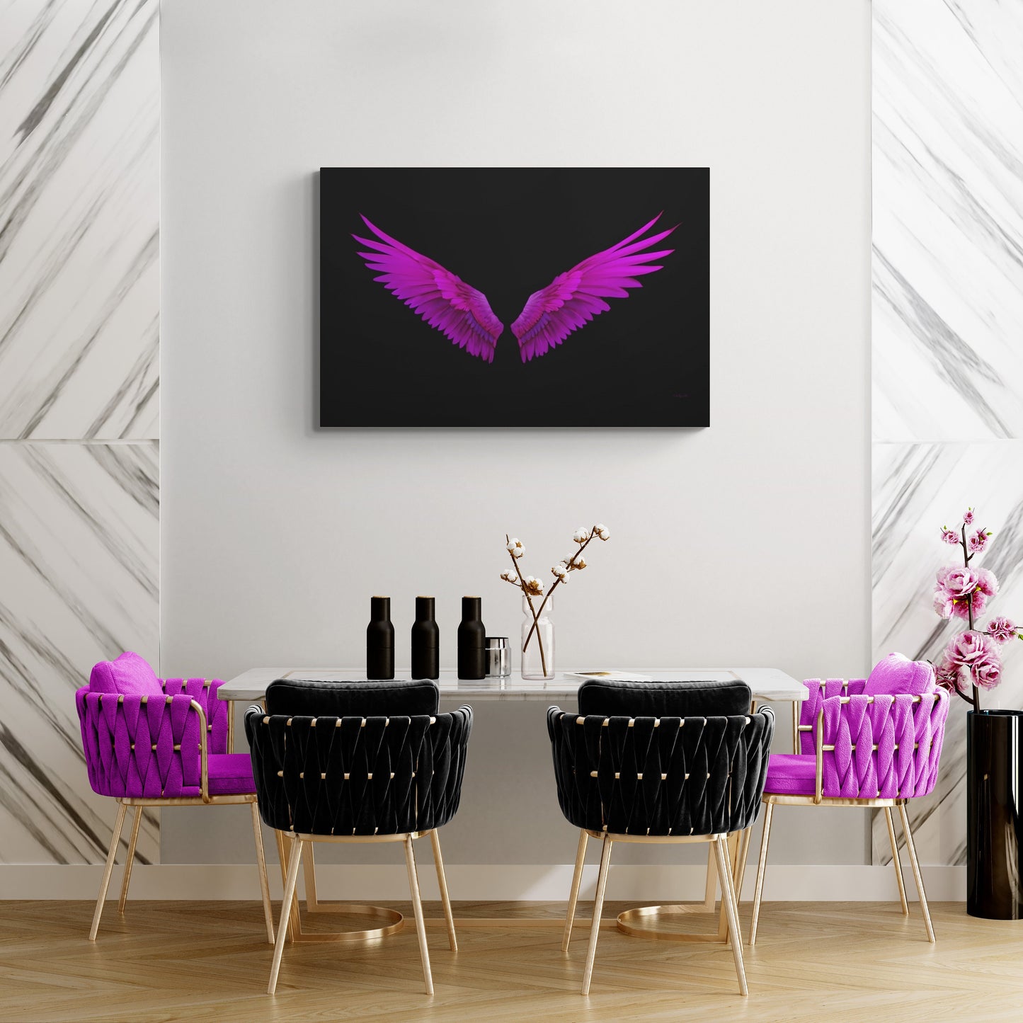 fuchsia angel wings, spiritual, wall art, wall art canvas, wall art dcor, room wall dcor, unique art, magenta wall art, religious art - LOLA VEGAS ART