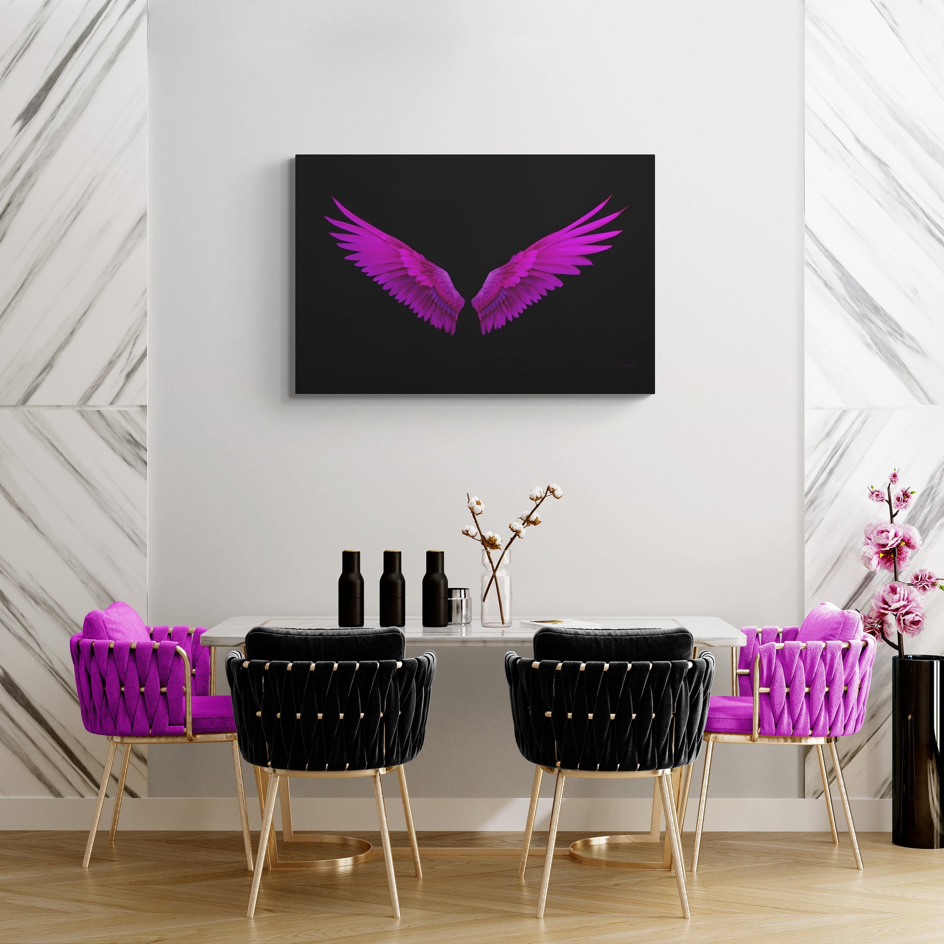 fuchsia angel wings, spiritual, wall art, wall art canvas, wall art dcor, room wall dcor, unique art, magenta wall art, religious art - LOLA VEGAS ART