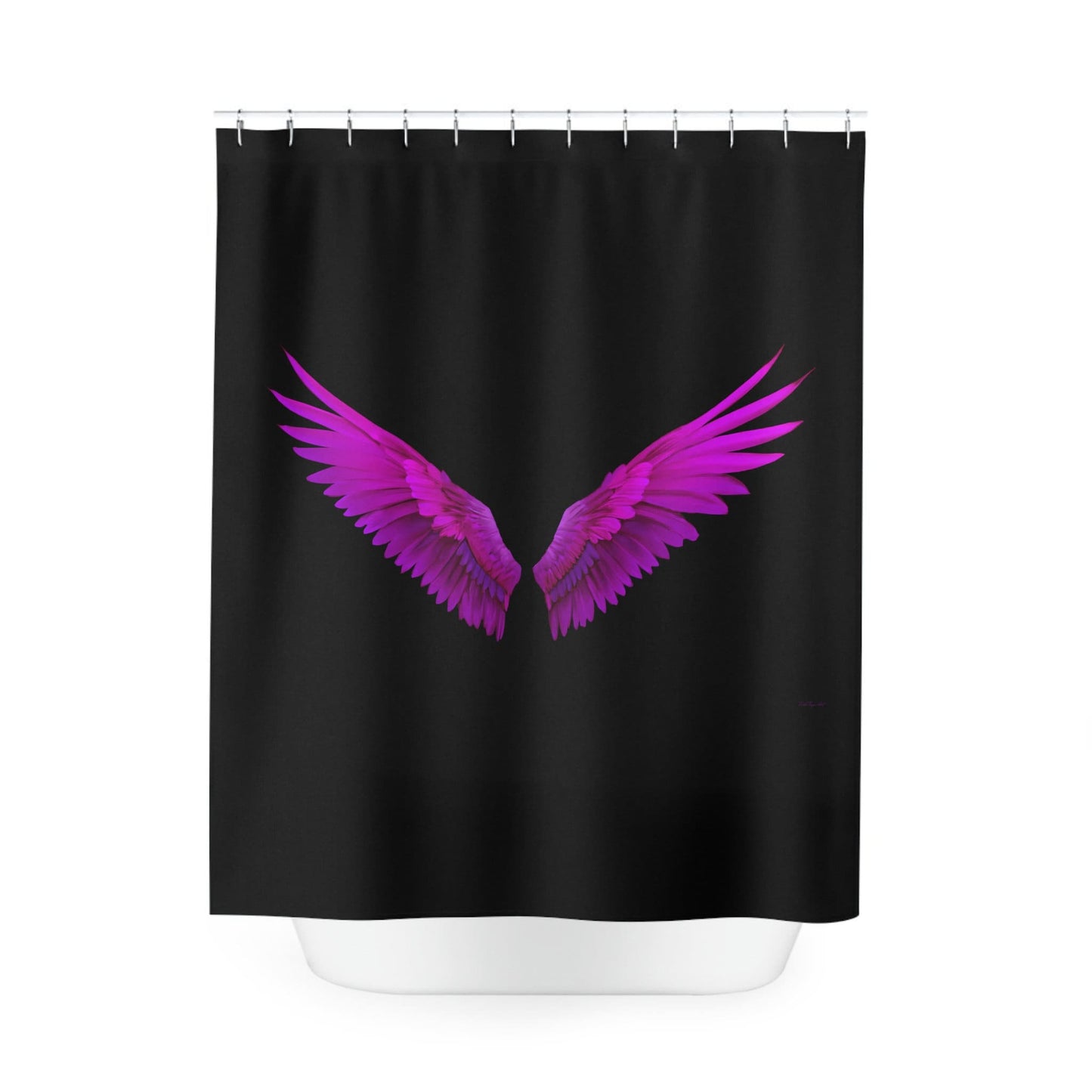 fuchsia angel wings, spiritual, shower curtain, home accessories, bathroom dcor, bathroom, home dcor, housewarming gift, shower room dec