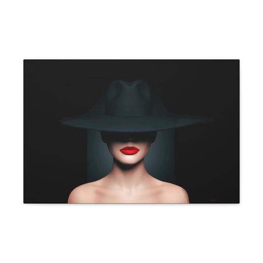 woman in hat, sexy, wall art, wall art canvas, wall art dcor, red lipstick, wall art woman, seductive, mysterious, fashion wall art