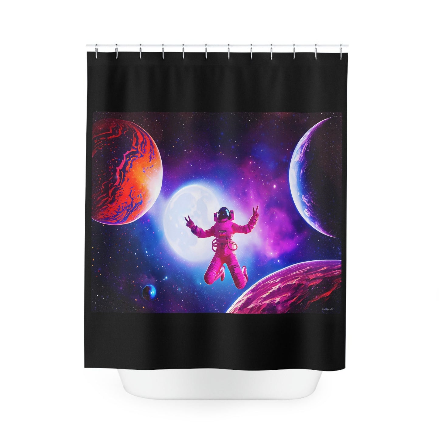 female astronaut, galaxy, shower curtain, home accessories, bathroom dcor, bathroom, home dcor, housewarming gift, shower room decor