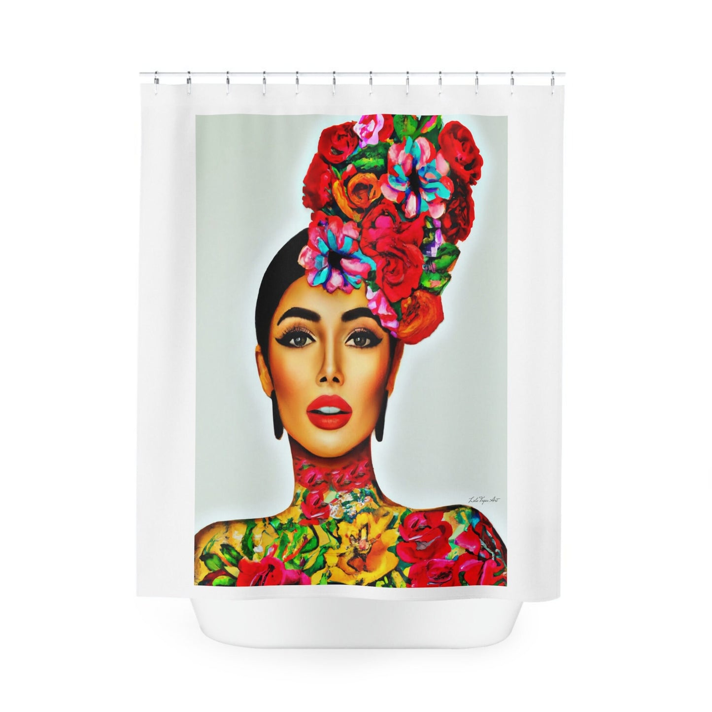 latina, flowers, tattoos, shower curtain, home accessories, bathroom dcor, bathroom, home dcor, housewarming gift, shower room decor