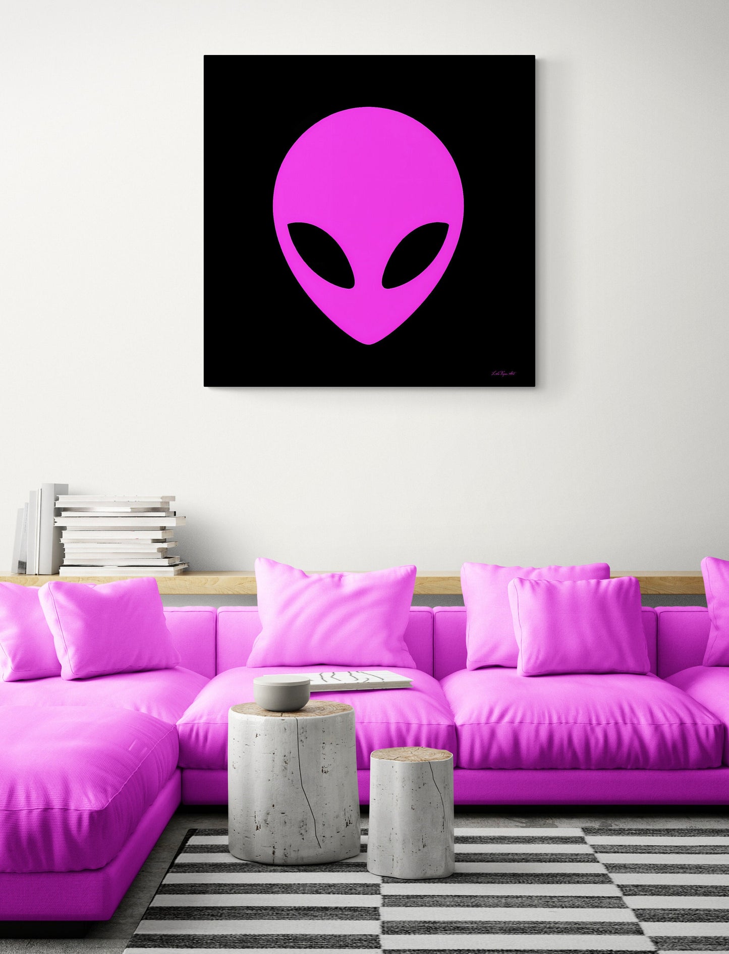 pink alien, extraterrestrial, wall art, wall art canvas, wall art dcor, room wall dcor, unique, quirky, large wall art, e.t., et, space