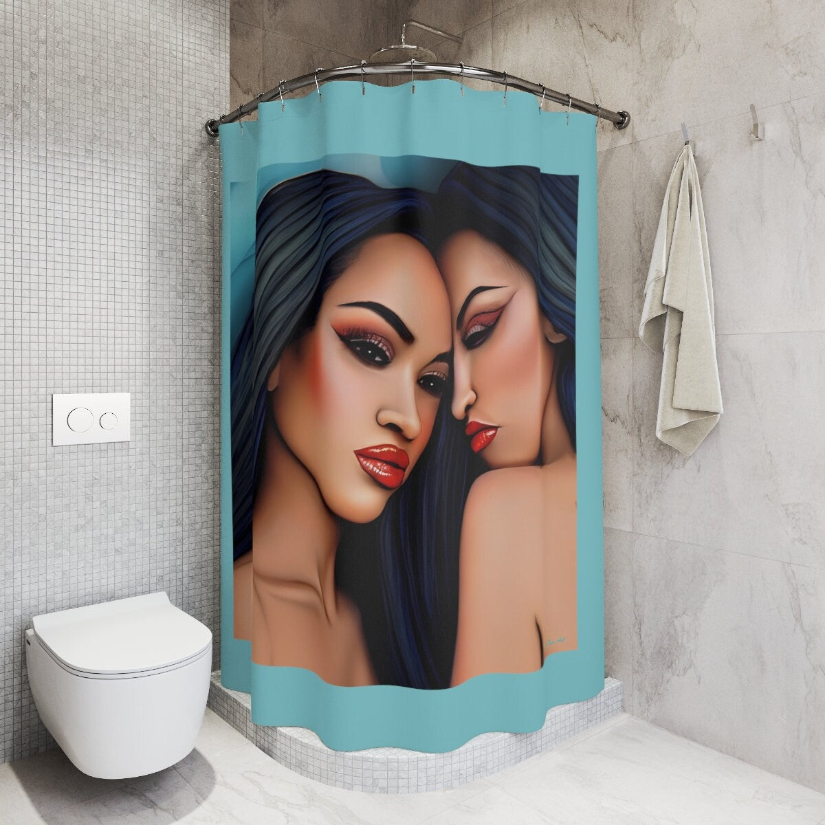 asian women, shower curtain, home accessories, bathroom decor, bathroom, home decor, housewarming gift, shower room decor