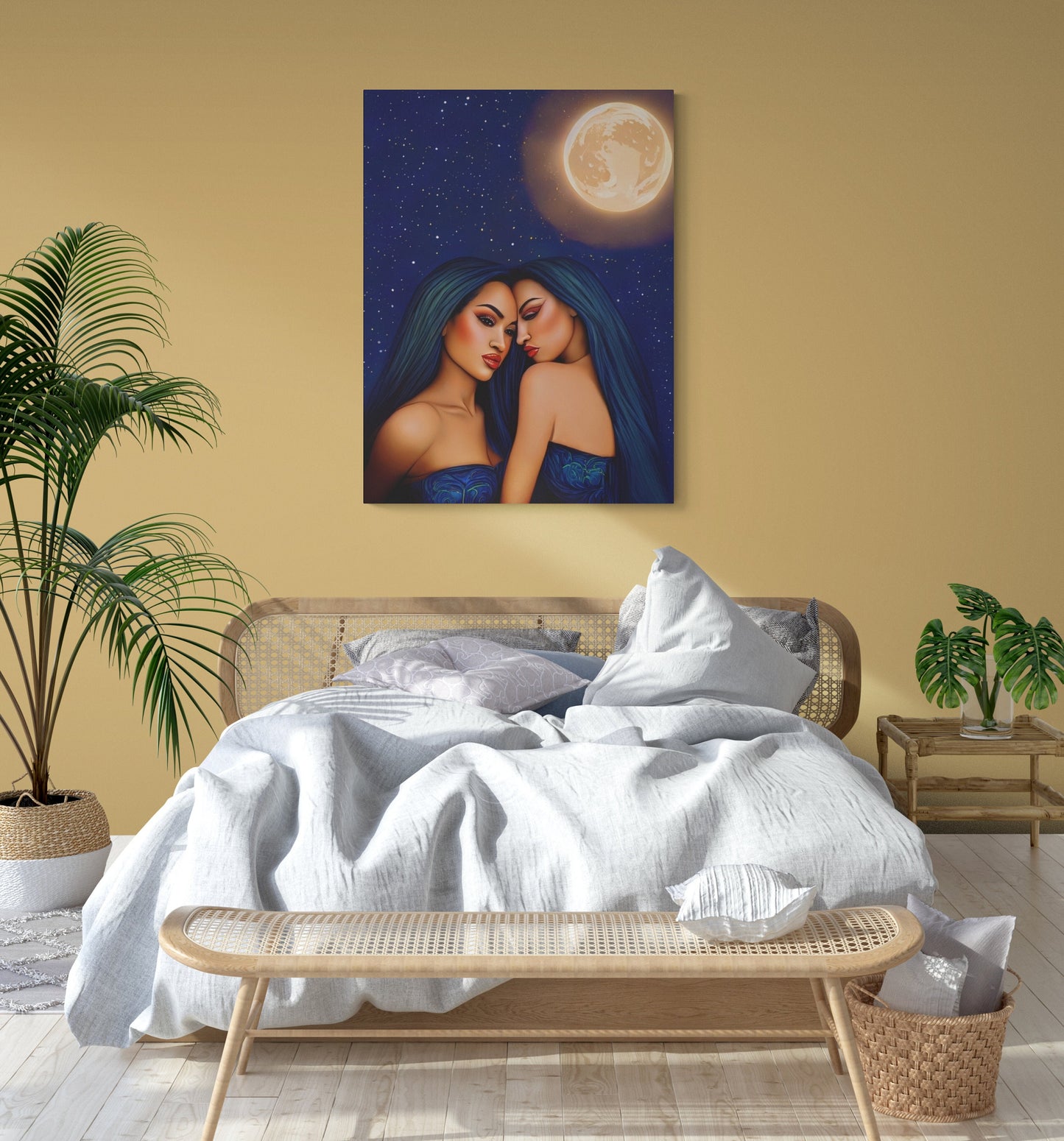 hawaiian women, moonlight, wall art, wall art canvas, wall art decor, room wall decor,  woman print