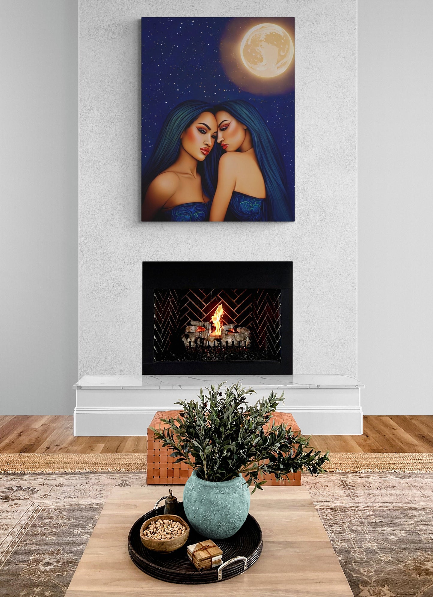 hawaiian women, moonlight, wall art, wall art canvas, wall art decor, room wall decor,  woman print