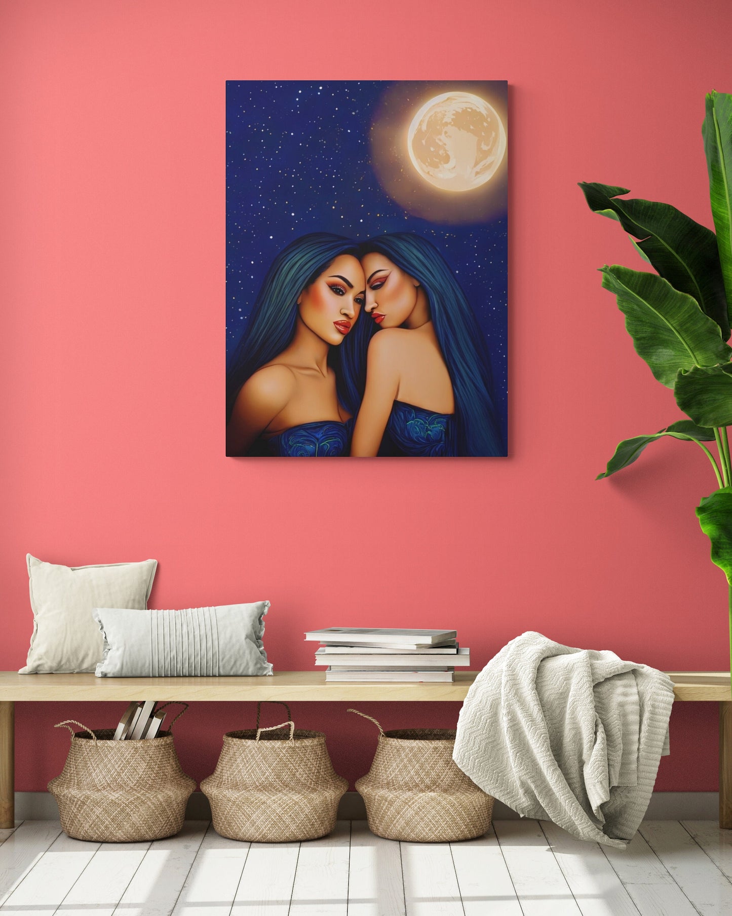 hawaiian women, moonlight, wall art, wall art canvas, wall art decor, room wall decor,  woman print