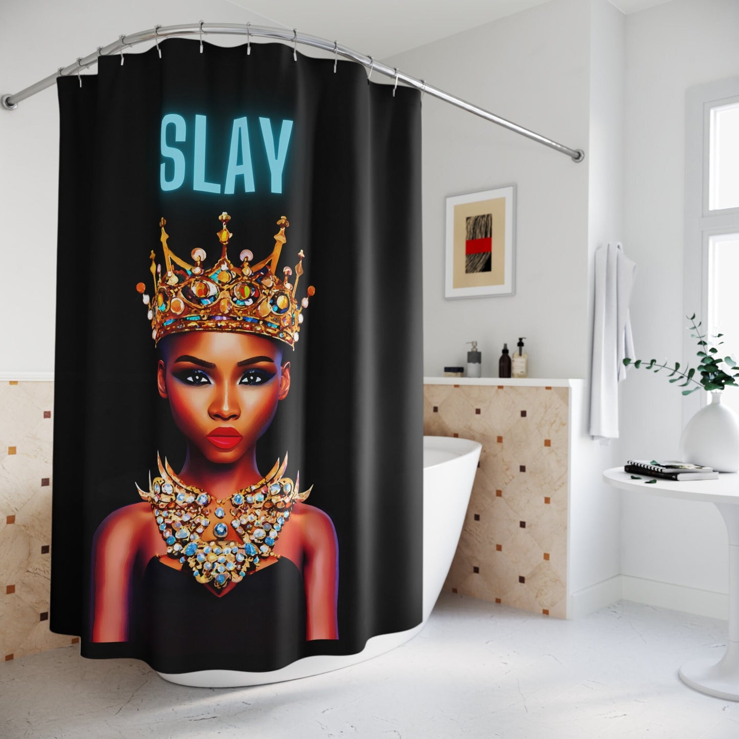 black girl magic, queen, shower curtain, home accessories, bathroom dcor, bathroom, home dcor, housewarming gift, shower room decor