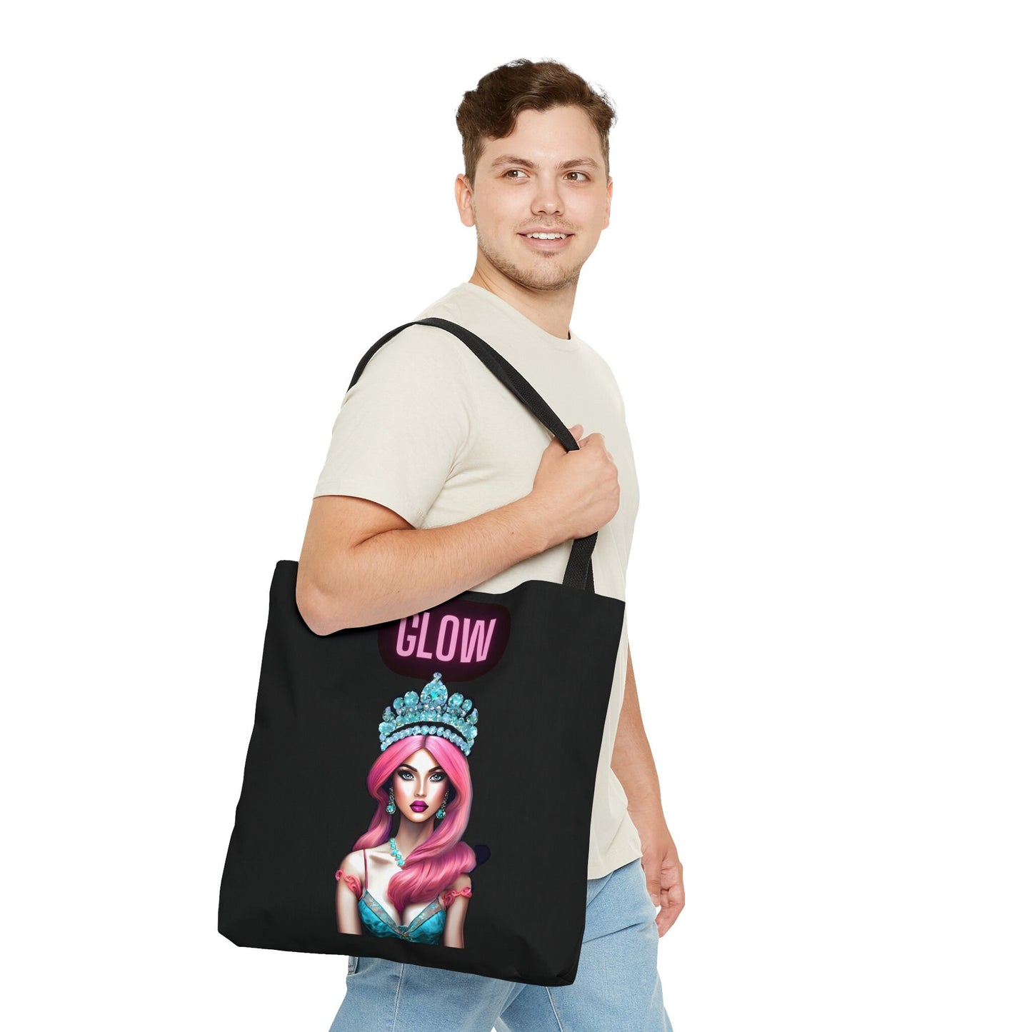 queen, pink hair, crown, bag, canvas bag, tote bag, gifts for women, oversized canvas bag, reusable bag, shopping bag, tote bag for women - LOLA VEGAS ART