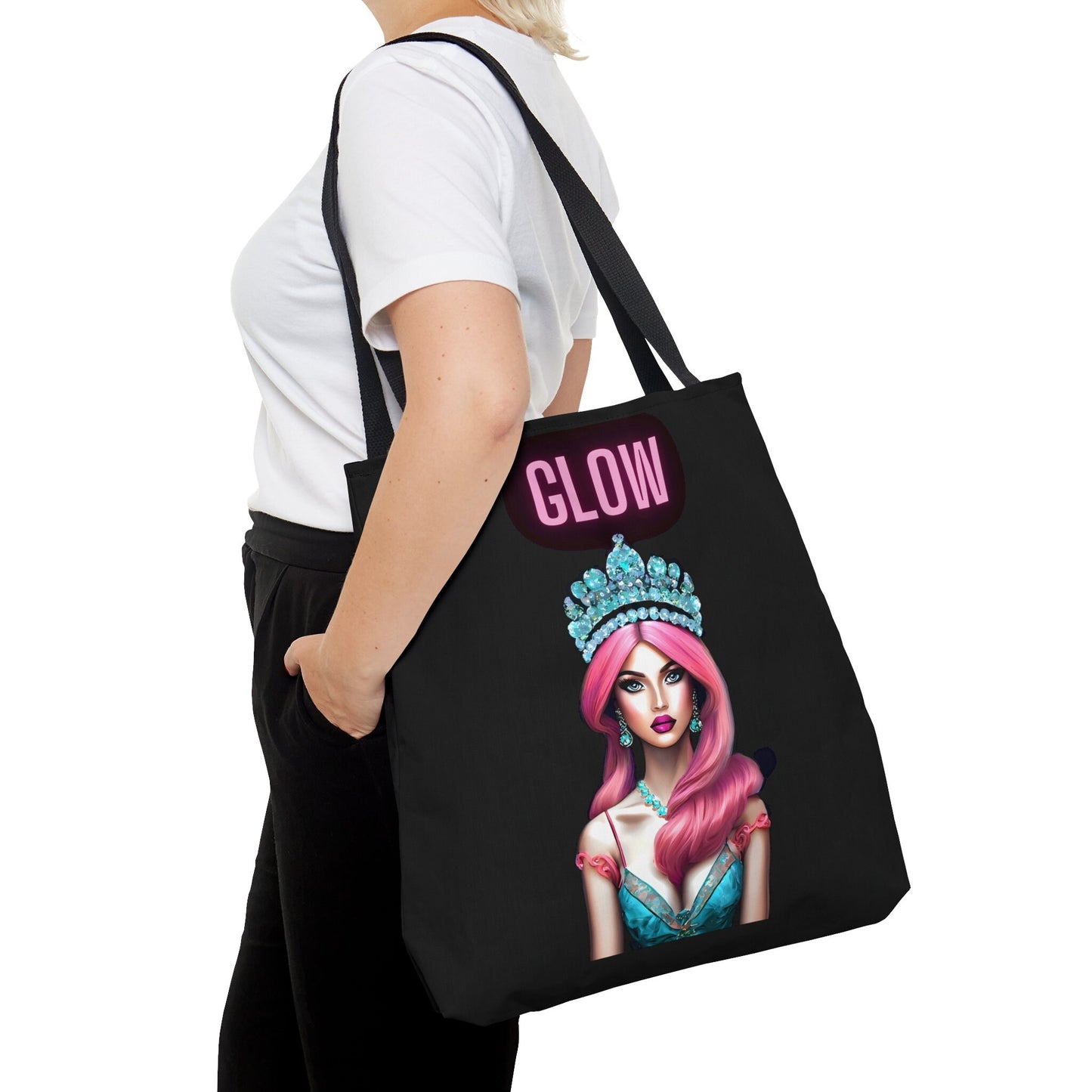 queen, pink hair, crown, bag, canvas bag, tote bag, gifts for women, oversized canvas bag, reusable bag, shopping bag, tote bag for women