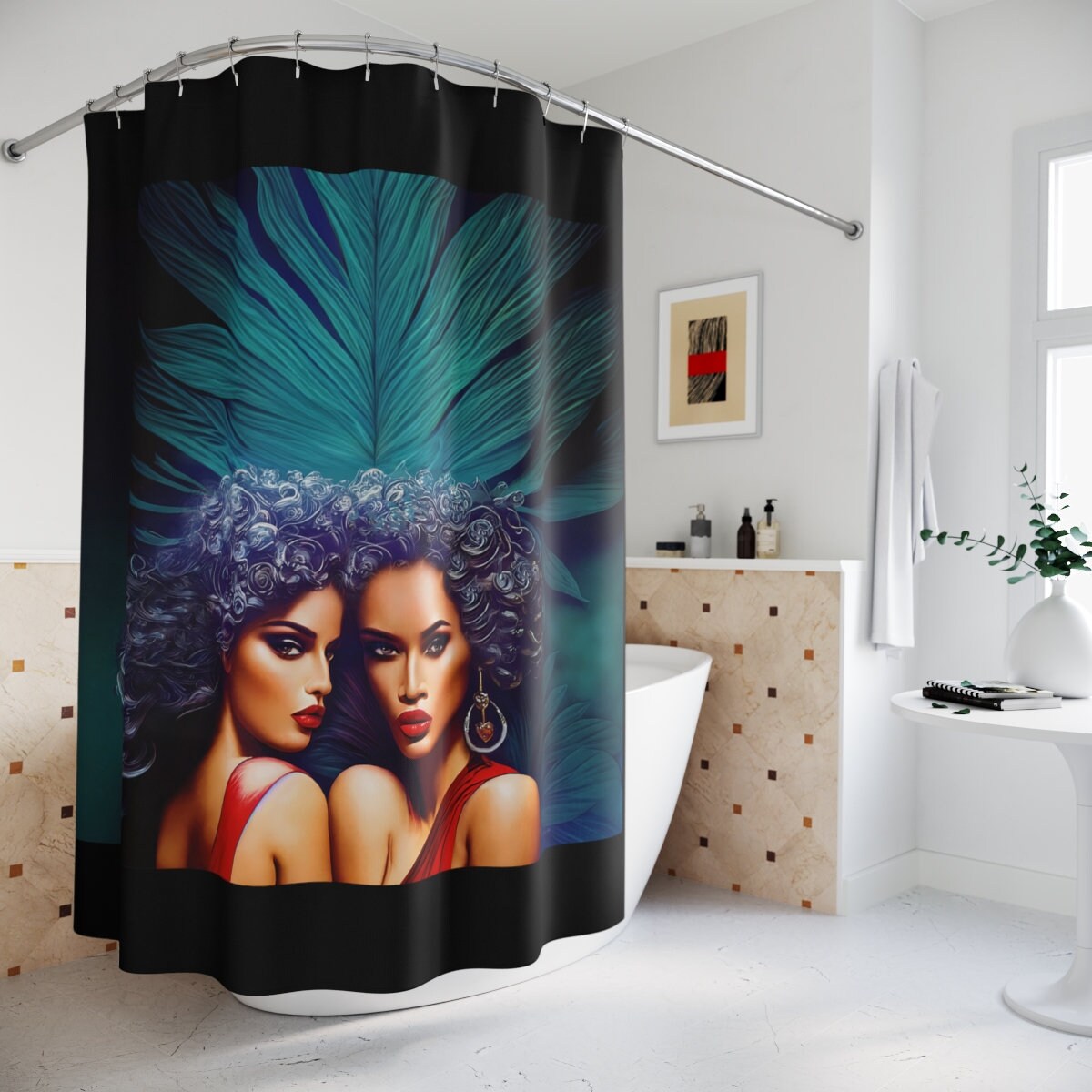 black women,shower curtain, home accessories, bathroom decor, bathroom, home decor, housewarming gift, shower room decor