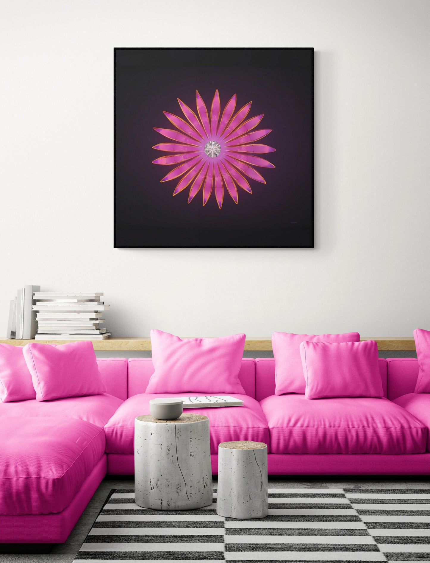 fuchsia diamond sunburst, wall art, wall art canvas, wall art dcor, room wall dcor, unique art, large wall art, ready to hang, pink,