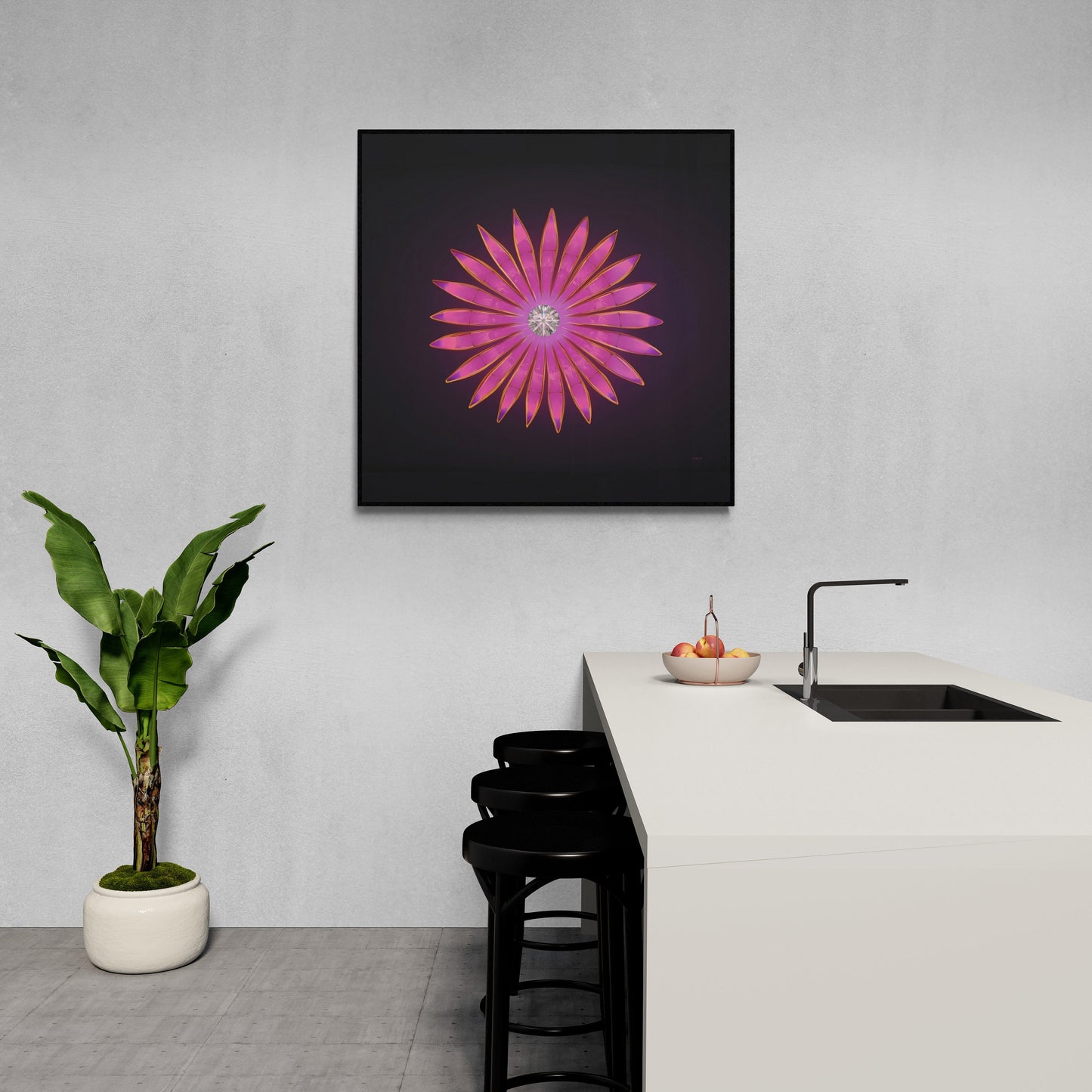 fuchsia diamond sunburst, wall art, wall art canvas, wall art dcor, room wall dcor, unique art, large wall art, ready to hang, pink,