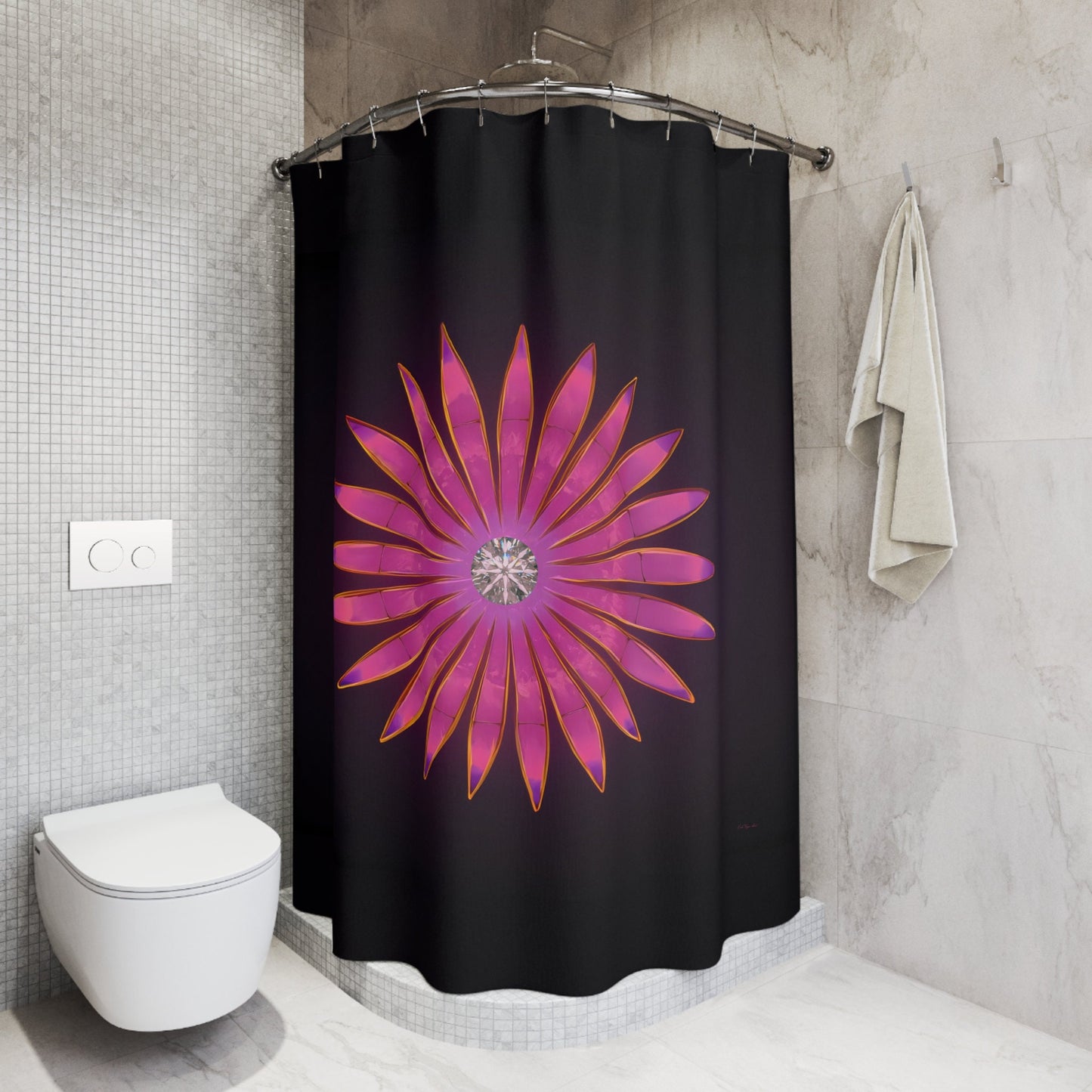 fuchsia diamond sunburst, shower curtain, home accessories, bathroom dcor, bathroom, home dcor, housewarming gift, shower room decor, pi