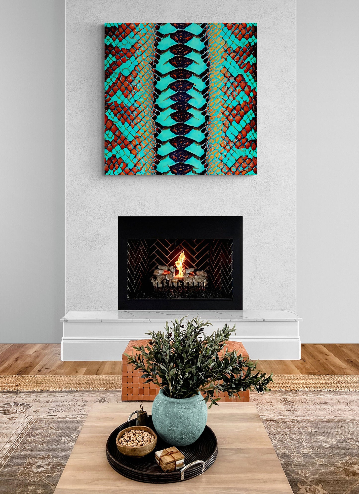 turquoise python snake skin wall art, southwestern art, reptile skin art, wall art, wall art canvas, wall art dcor, boho art prints,