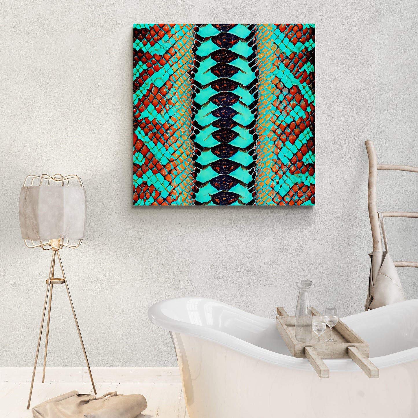 turquoise python snake skin wall art, southwestern art, reptile skin art, wall art, wall art canvas, wall art dcor, boho art prints,