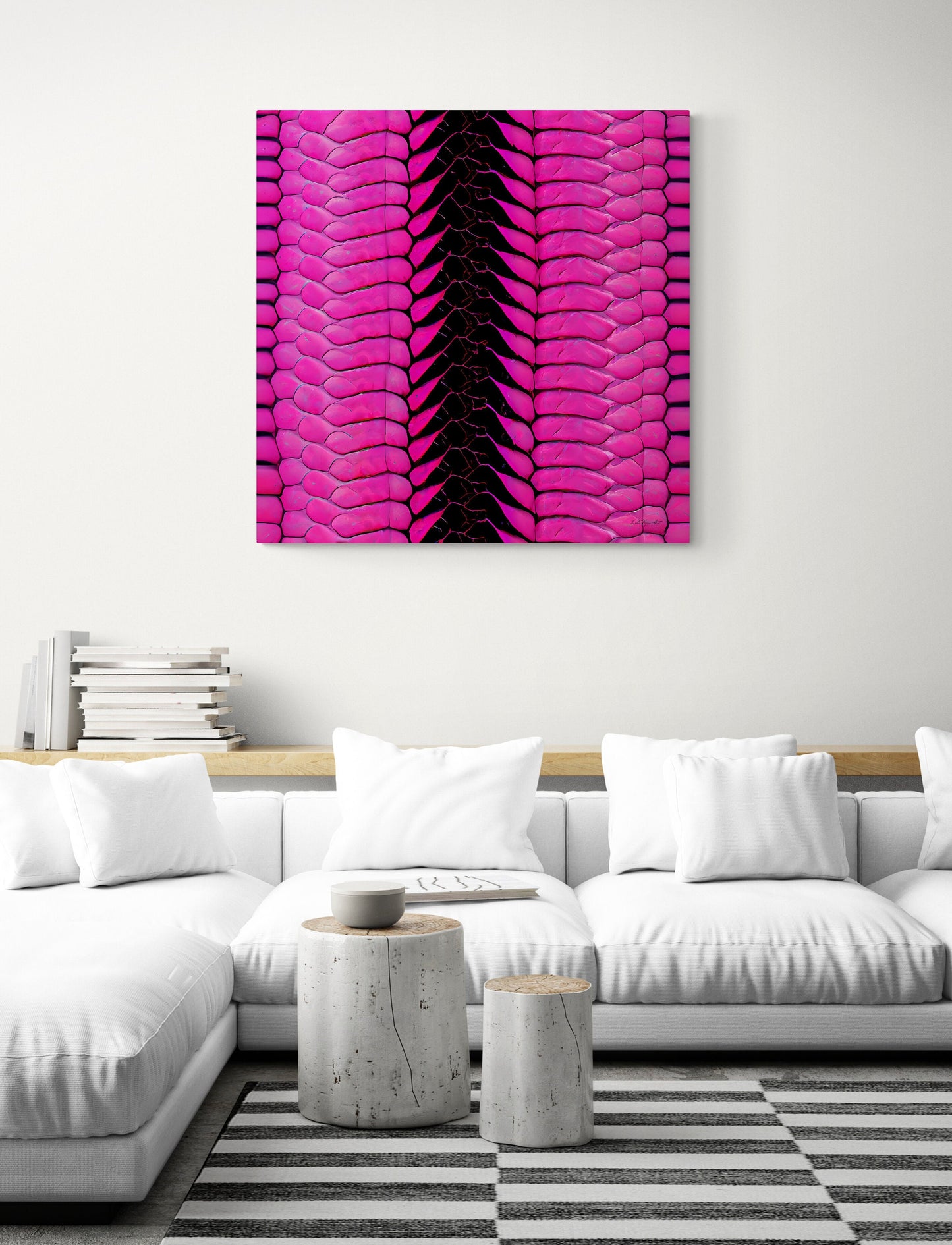 hot pink python snake skin canvas wall art, wall art, wall art canvas, wall art dcor, room wall dcor, unique art, exotic animal art - LOLA VEGAS ART