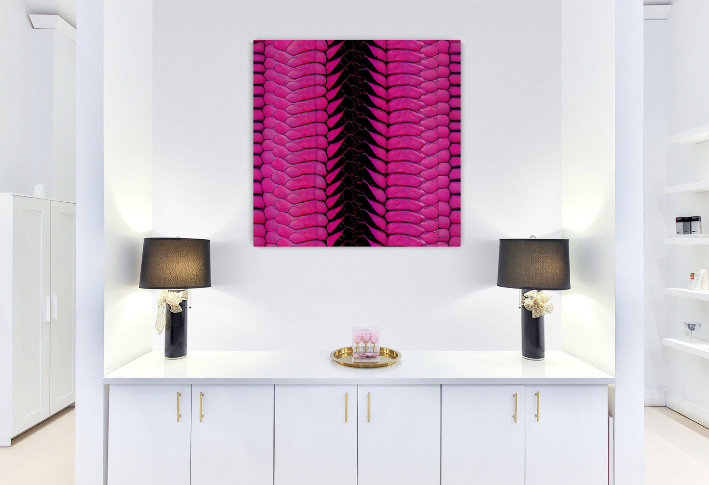 hot pink python snake skin canvas wall art, wall art, wall art canvas, wall art dcor, room wall dcor, unique art, exotic animal art - LOLA VEGAS ART