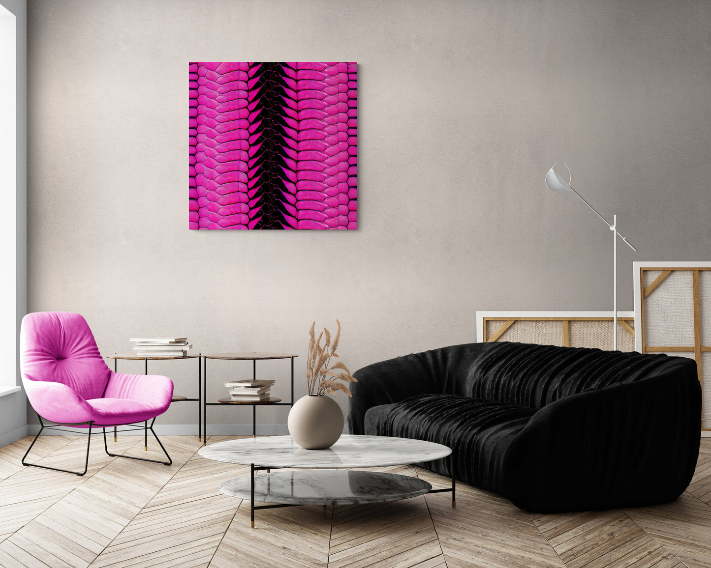 hot pink python snake skin canvas wall art, wall art, wall art canvas, wall art dcor, room wall dcor, unique art, exotic animal art - LOLA VEGAS ART