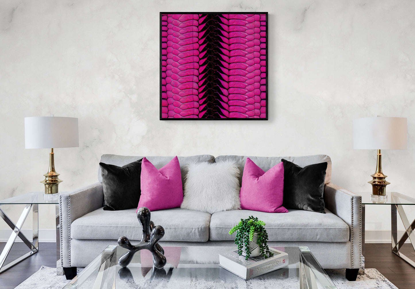 hot pink python skin print framed canvas wall art, wall art in frame, wall art with frame, wall art framed, wall art living room framed - LOLA VEGAS ART